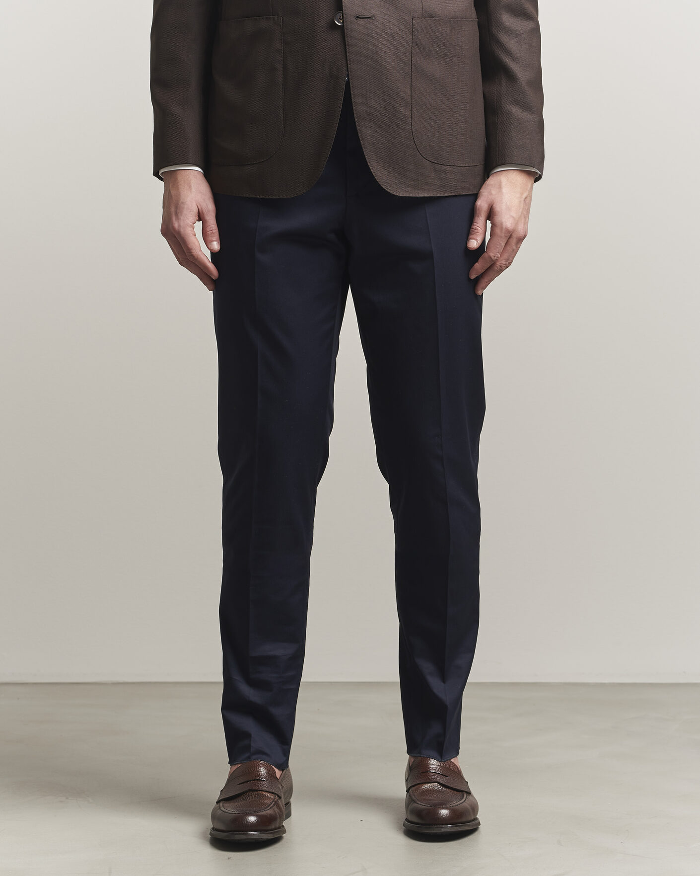 Uomini | Pantaloni | Lardini | Lyon Cotton Twill Stretch Trousers Navy