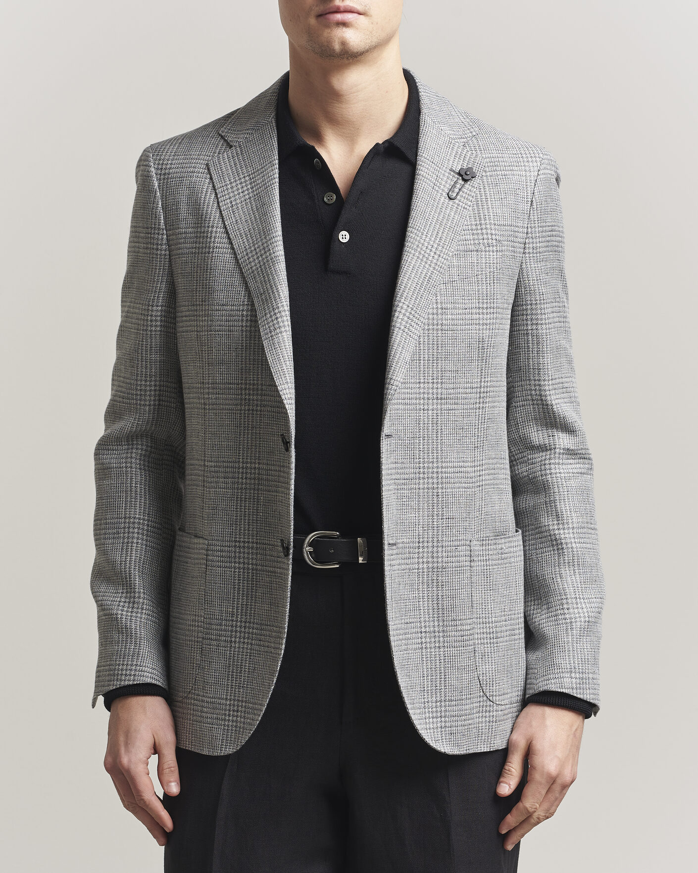 Uomini | Blazers | Lardini | Checked Linen/Wool Blazer Grey