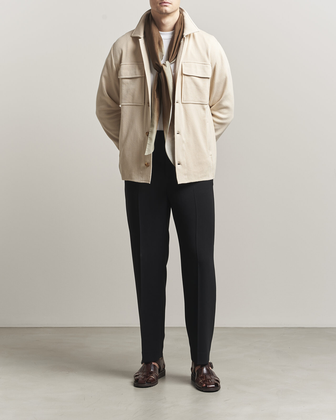 Uomini | Giacche | Lardini | Knitted Cotton Pocket Shirt Jacket Beige