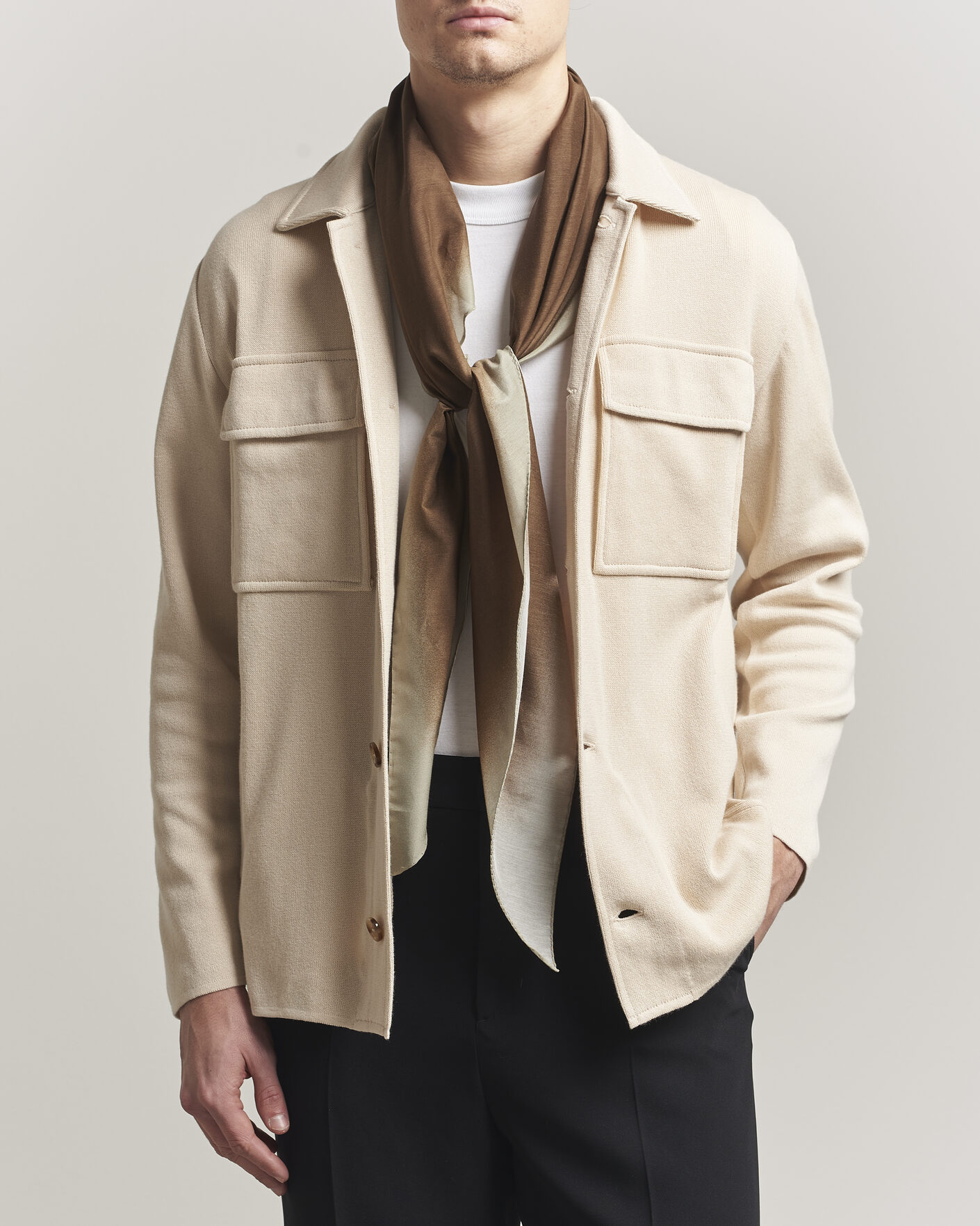 Uomini | Giacche | Lardini | Knitted Cotton Pocket Shirt Jacket Beige