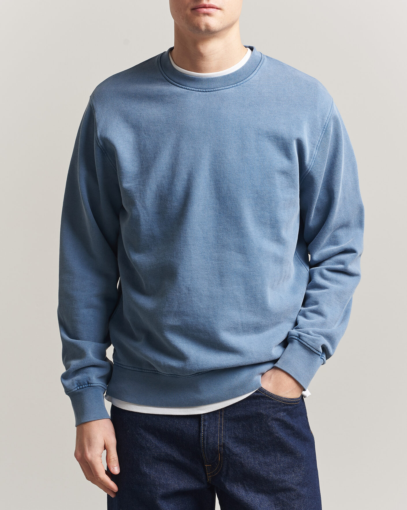 Uomini | Maglieria | Colorful Standard | Classic Organic Crew Neck Sweat Faded Indigo