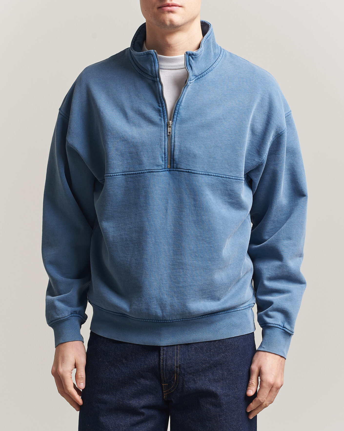 Uomini | Maglieria | Colorful Standard | Classic Organic Half-Zip Faded Indigo