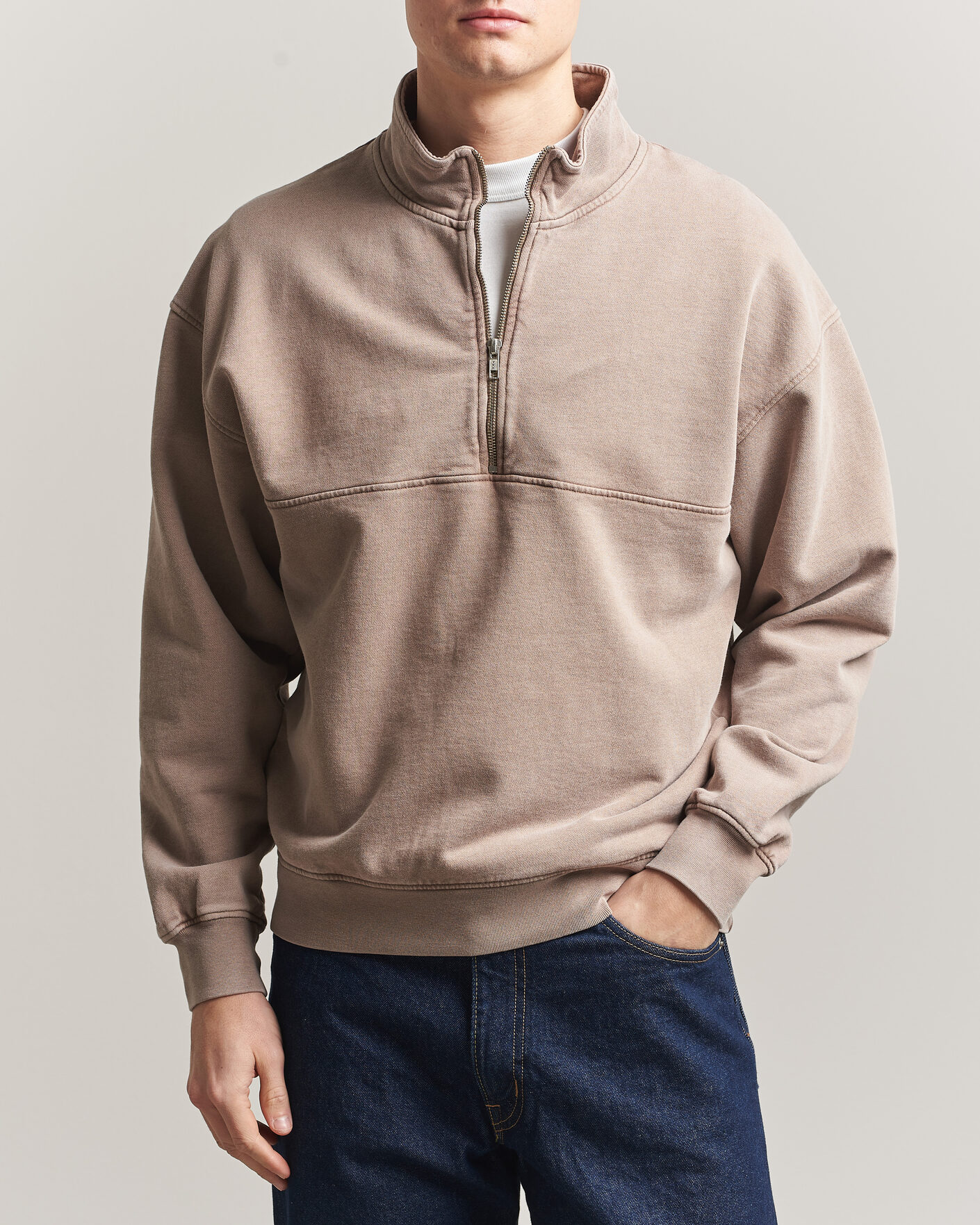 Uomini | Maglieria | Colorful Standard | Classic Organic Half-Zip Faded Khaki