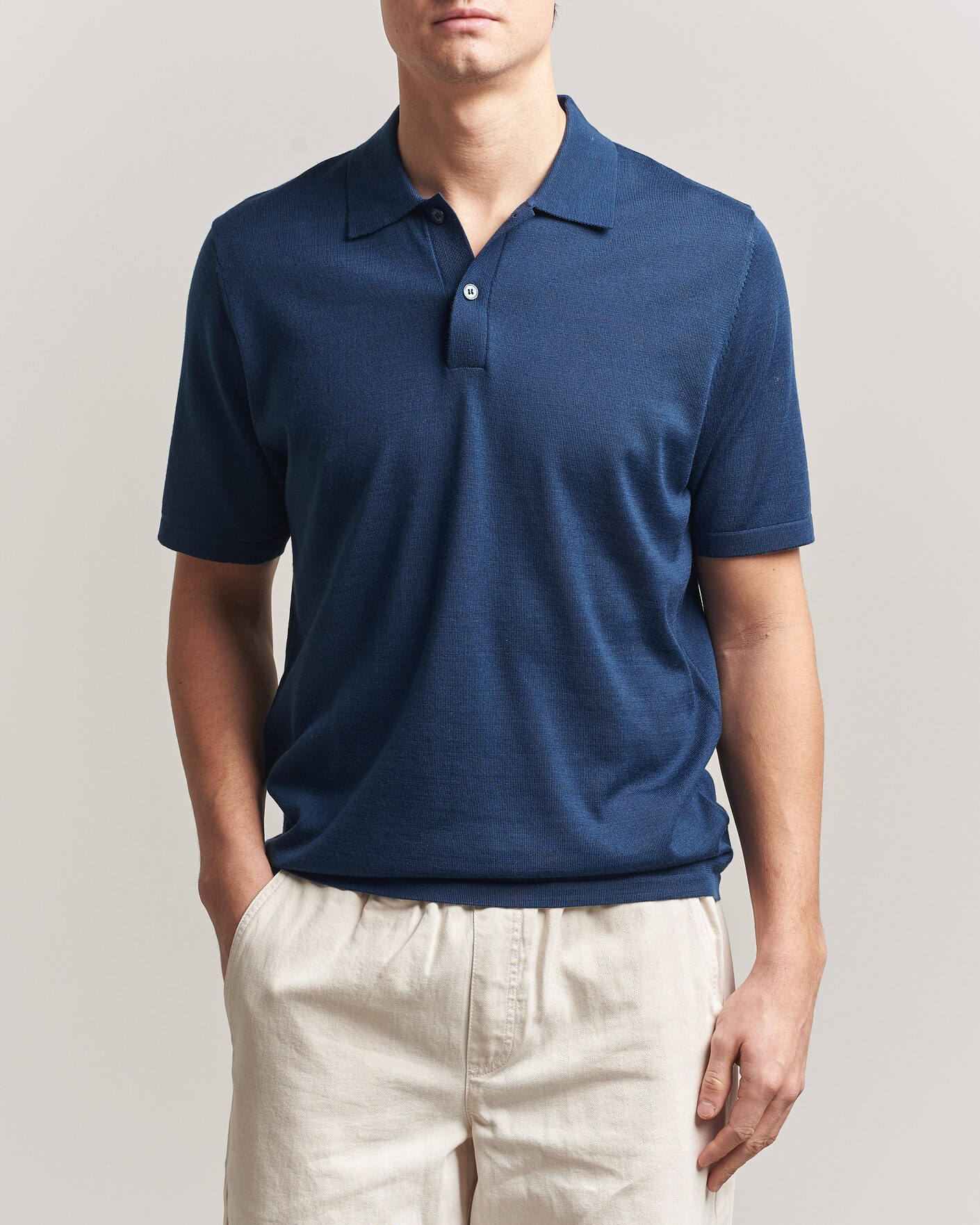 Uomini | Polo | Samsøe Samsøe | Rowan Knitted Polo Insignia Blue