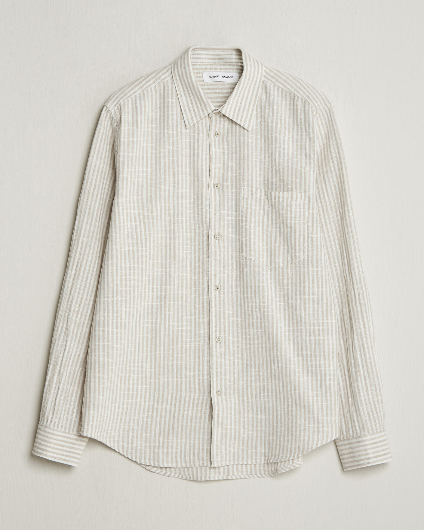 Uomini | Camicie | Samsøe Samsøe | Liam Cotton/Linen Striped Shirt Moonstruck