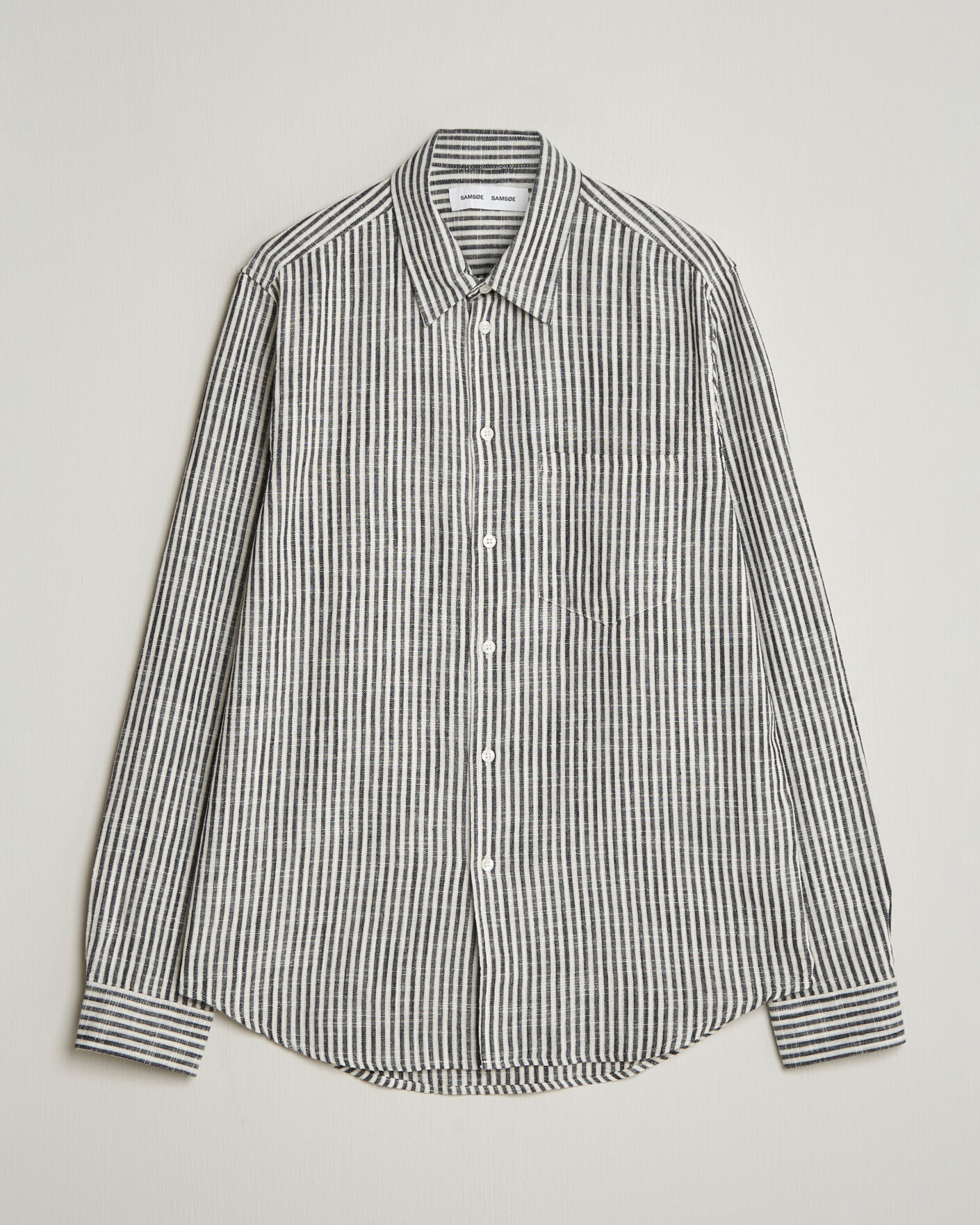 Uomini | Camicie | Samsøe Samsøe | Liam Cotton/Linen Striped Shirt Salute Navy