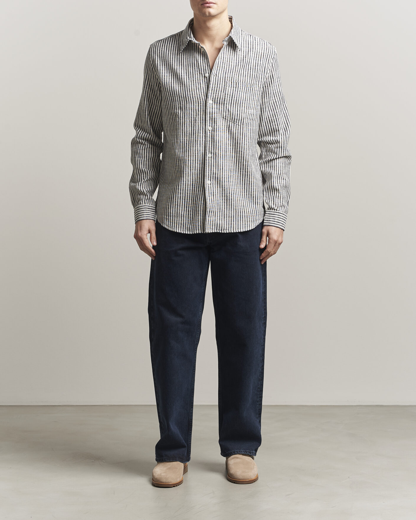 Uomini | Camicie | Samsøe Samsøe | Liam Cotton/Linen Striped Shirt Salute Navy