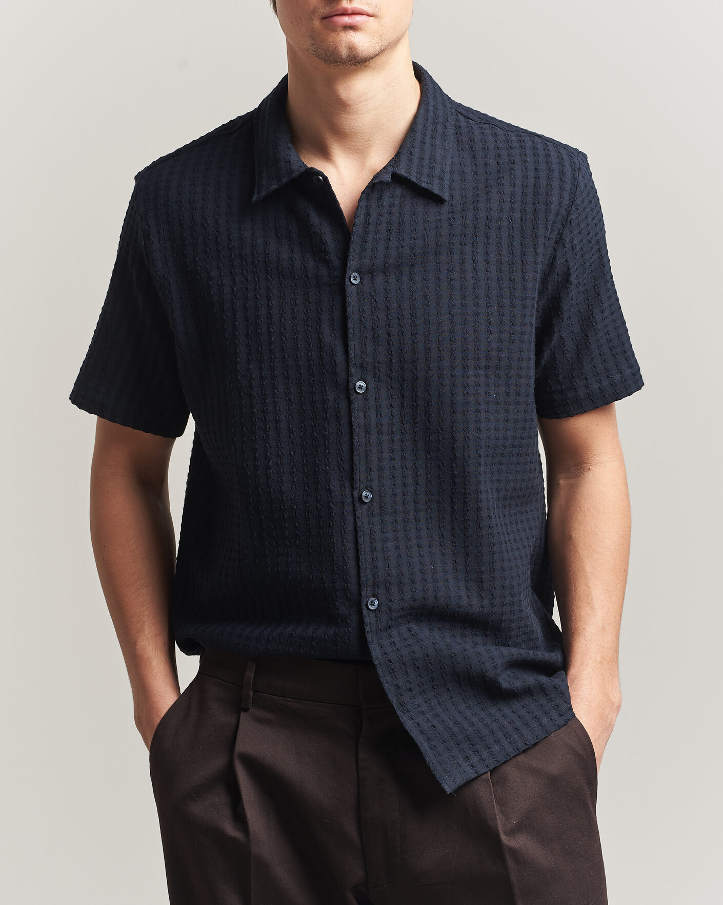 Uomini | Camicie | Samsøe Samsøe | Avan Structured Short Sleeve Shirt Salute Navy