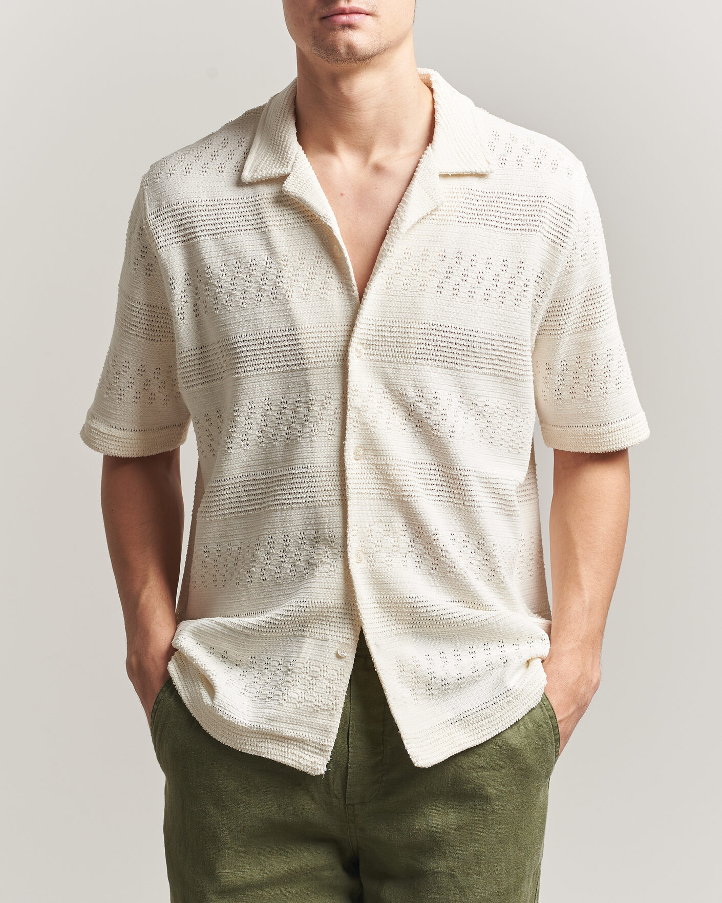 Uomini | Camicie | Samsøe Samsøe | Martin Knitted Short Sleeve Shirt Clear Cream