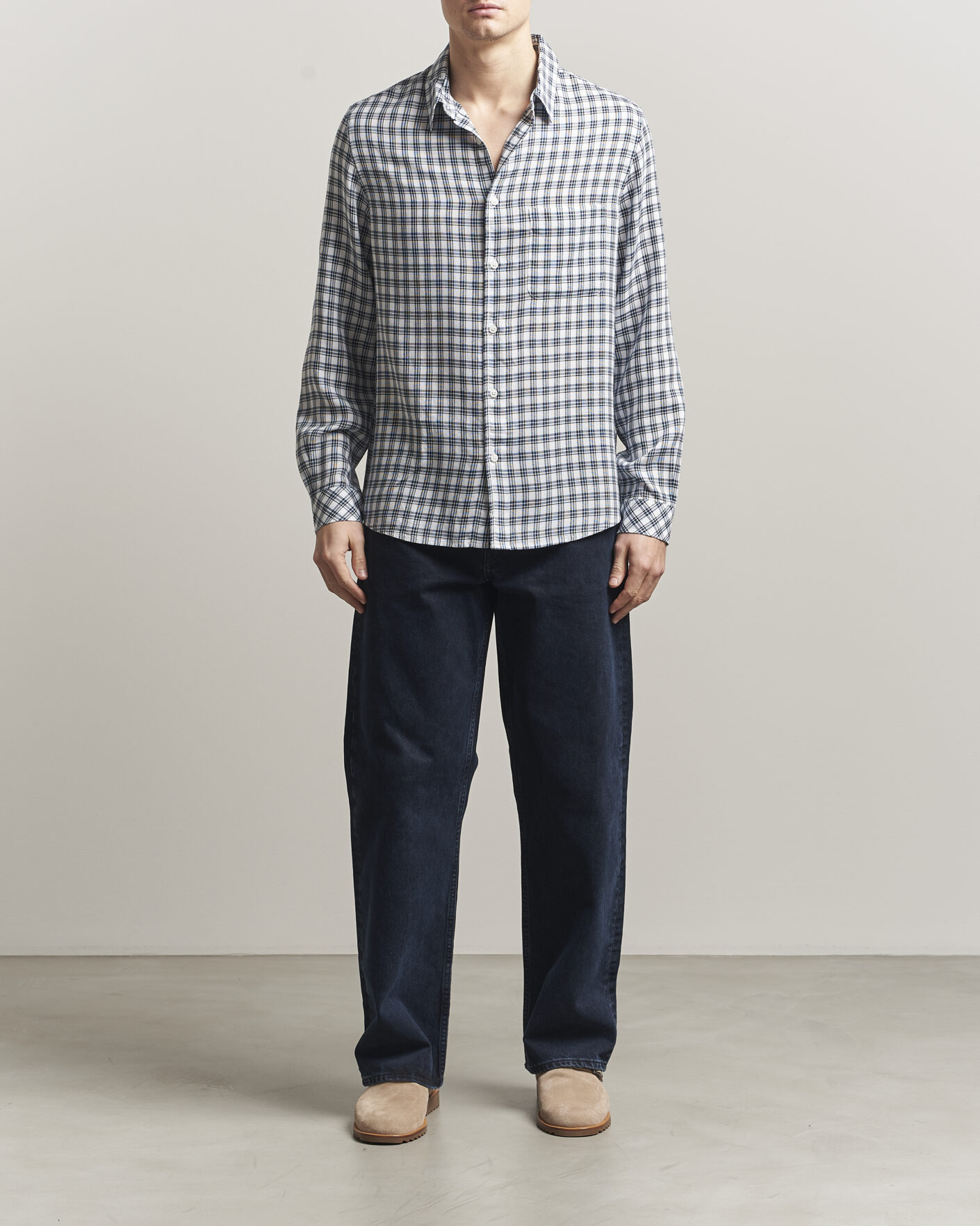 Uomini | Camicie | Samsøe Samsøe | Ryan Tencel Checked Shirt Blue