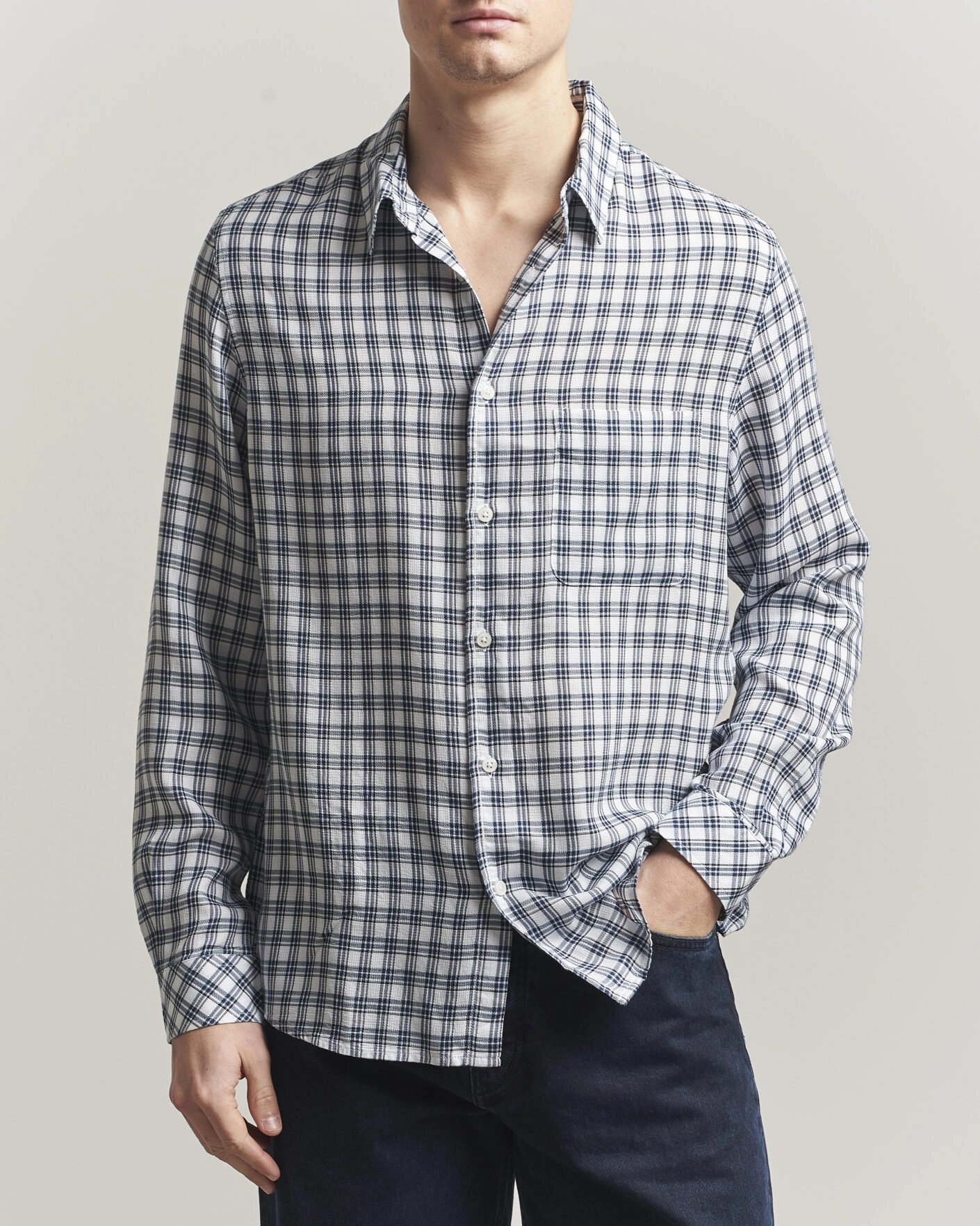 Uomini | Camicie | Samsøe Samsøe | Ryan Tencel Checked Shirt Blue