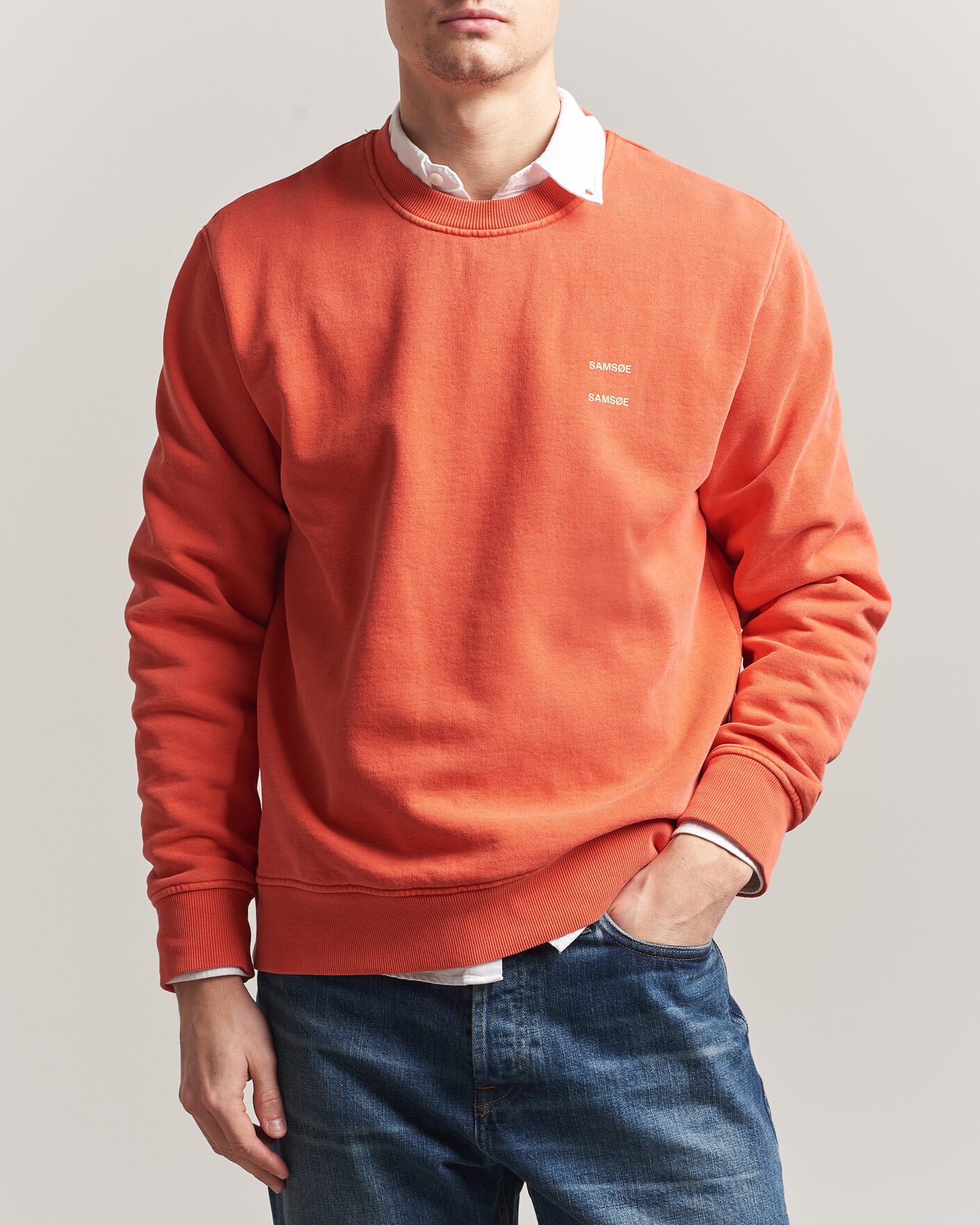 Uomini | Maglieria | Samsøe Samsøe | Joel Washed Organic Cotton Sweatshirt Aurora Red