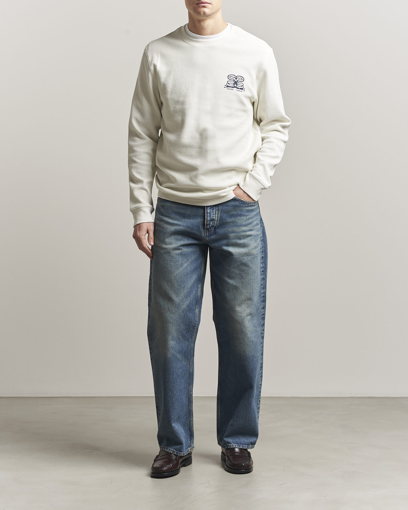 Uomini | T-shirt | Samsøe Samsøe | Fellow Waffle Printed Long Sleeve T-Shirt Clear Cream