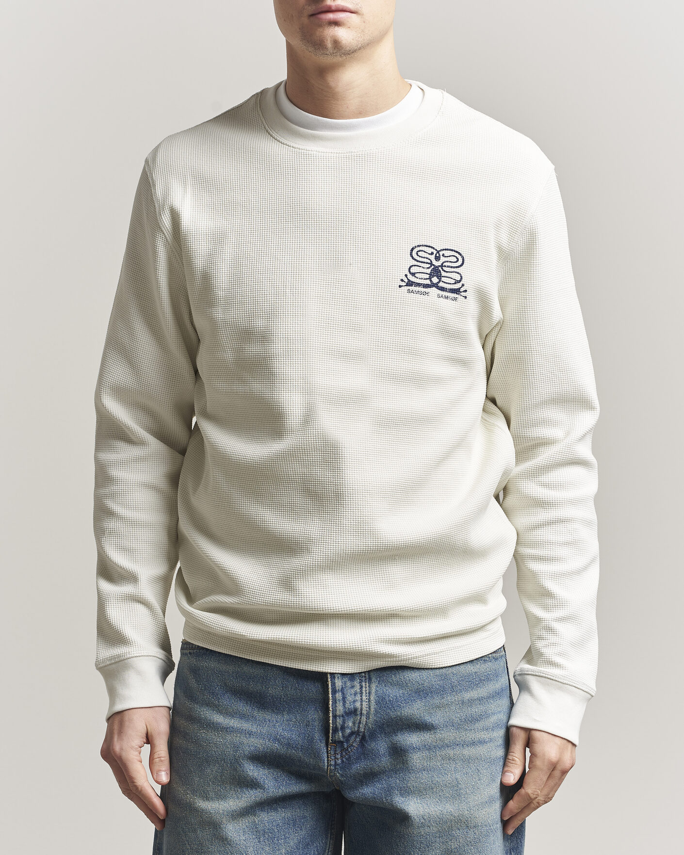Uomini | T-shirt | Samsøe Samsøe | Fellow Waffle Printed Long Sleeve T-Shirt Clear Cream