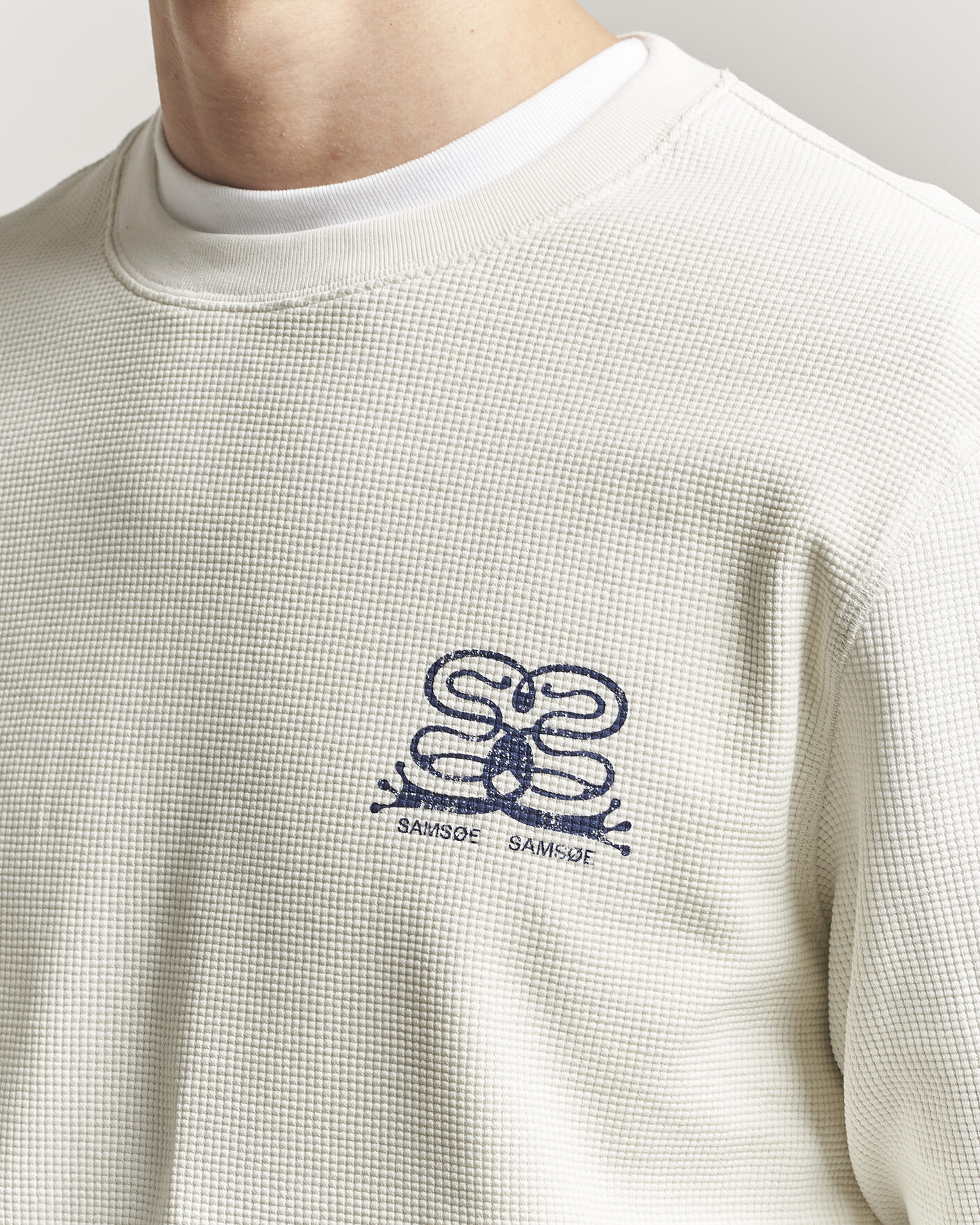 Uomini | T-shirt | Samsøe Samsøe | Fellow Waffle Printed Long Sleeve T-Shirt Clear Cream