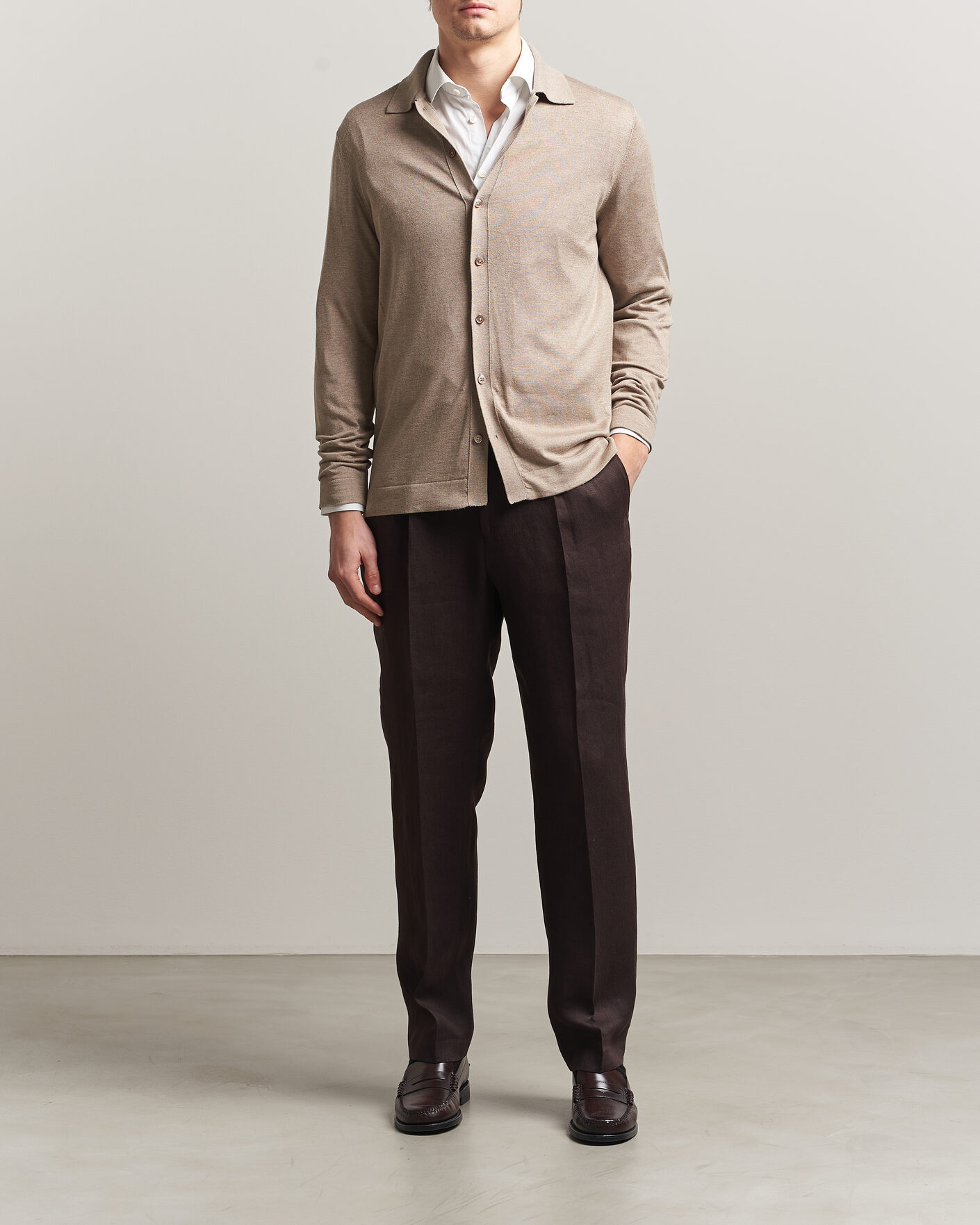 Uomini | Maglieria | Stenströms | Silk/Cashmere Cardigan Taupe