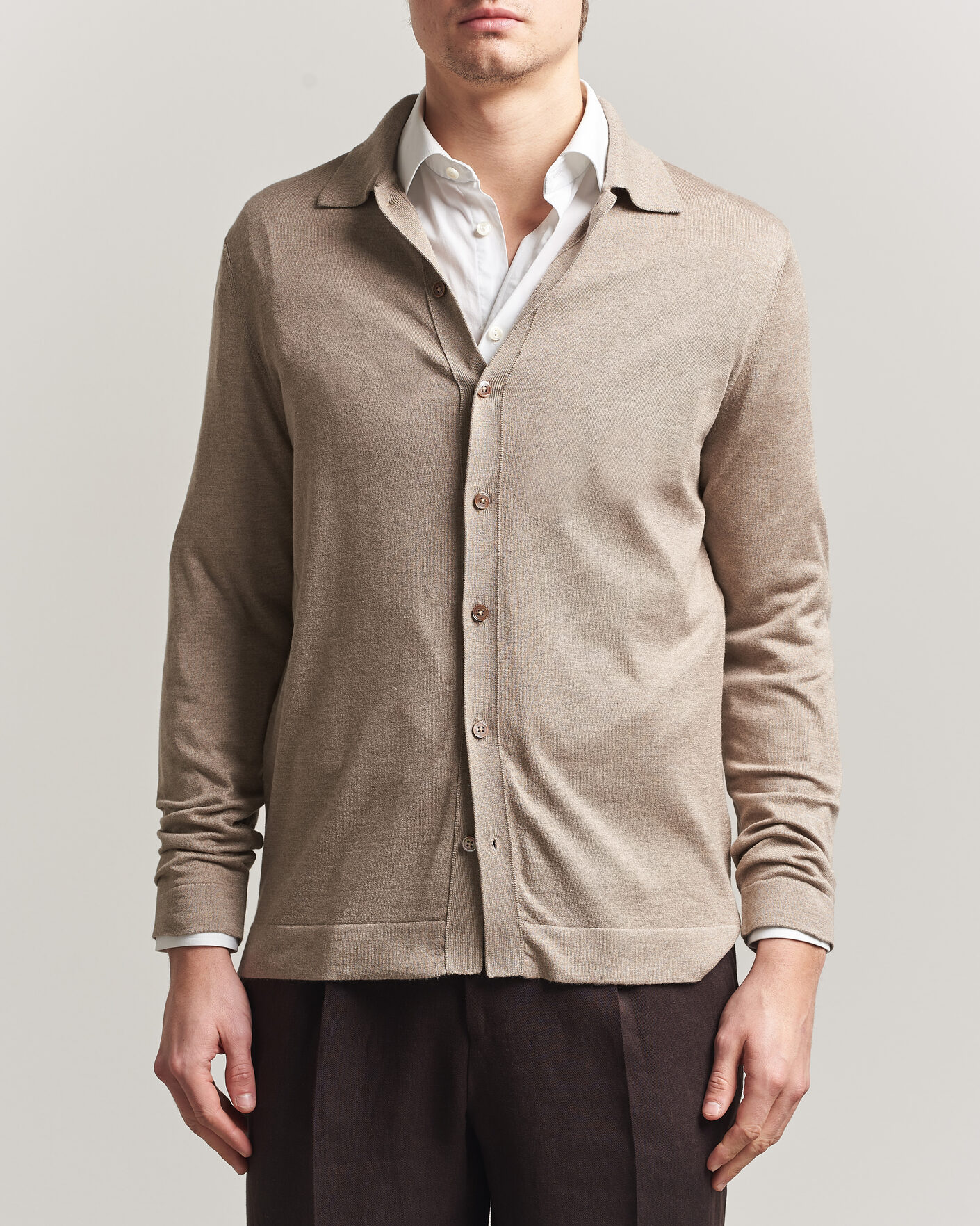 Uomini | Maglieria | Stenströms | Silk/Cashmere Cardigan Taupe