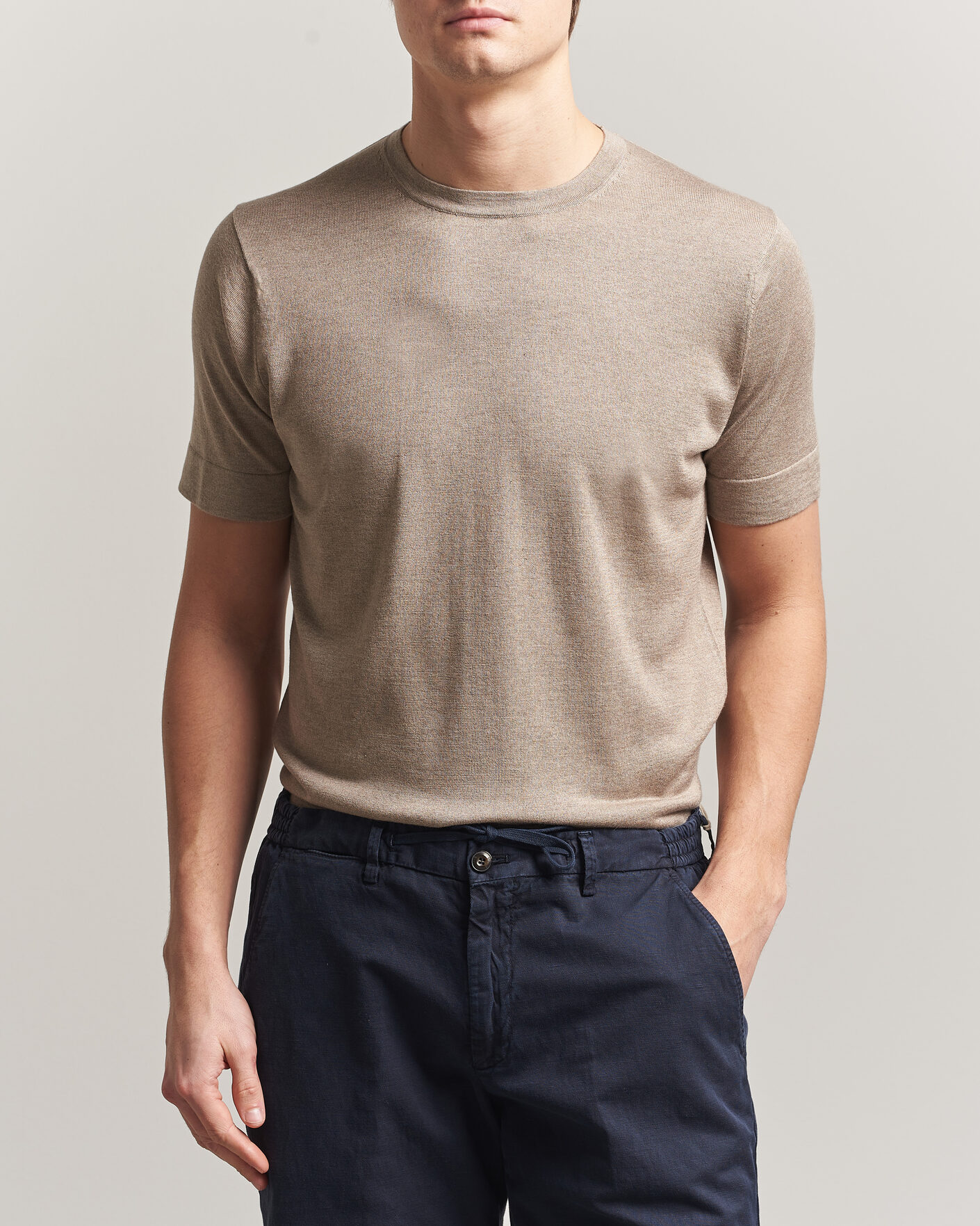 Uomini | T-shirt | Stenströms | Silk/Cashmere T-Shirt Taupe