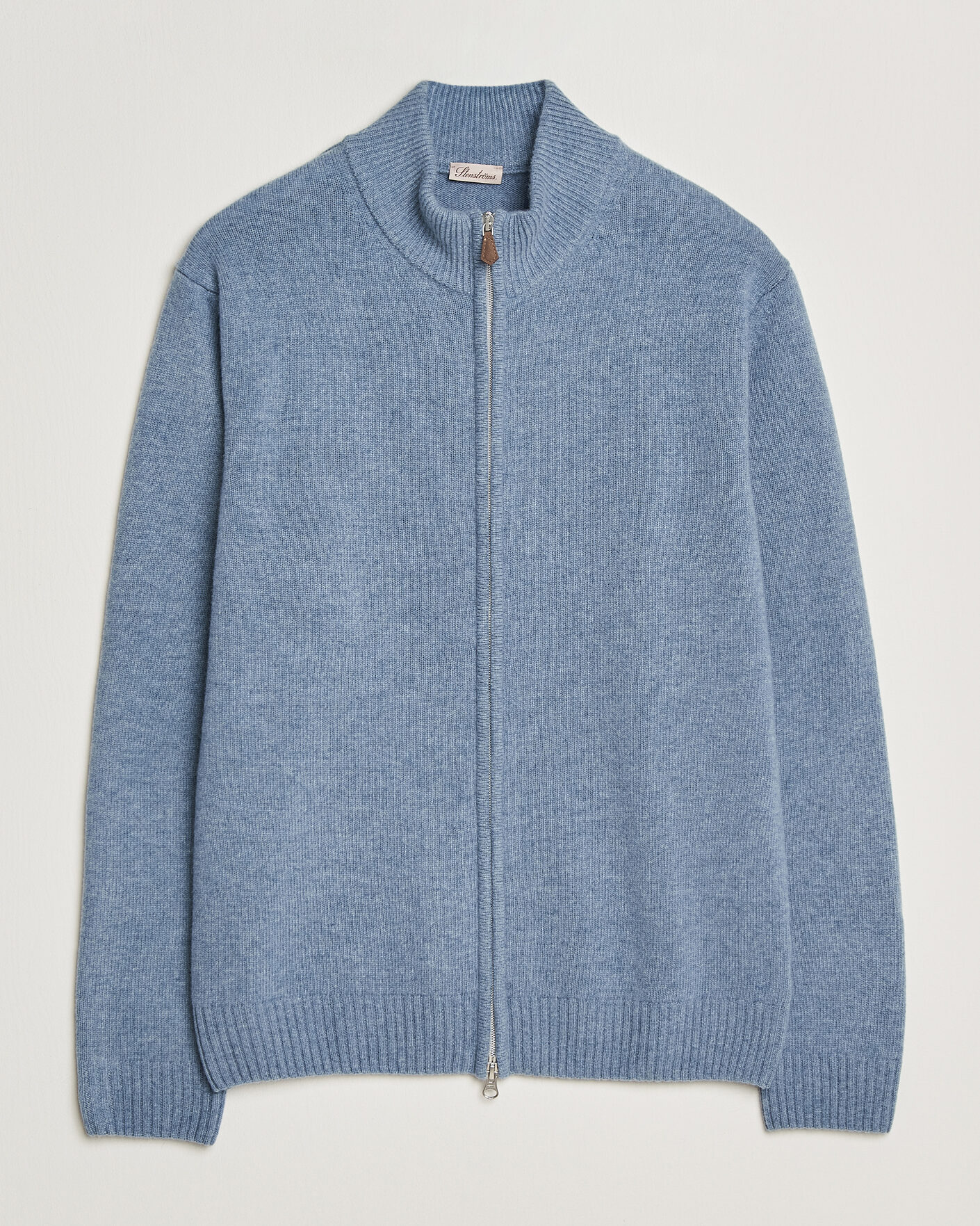 Uomini | Maglieria | Stenströms | Brushed Merino Full Zip Light Blue