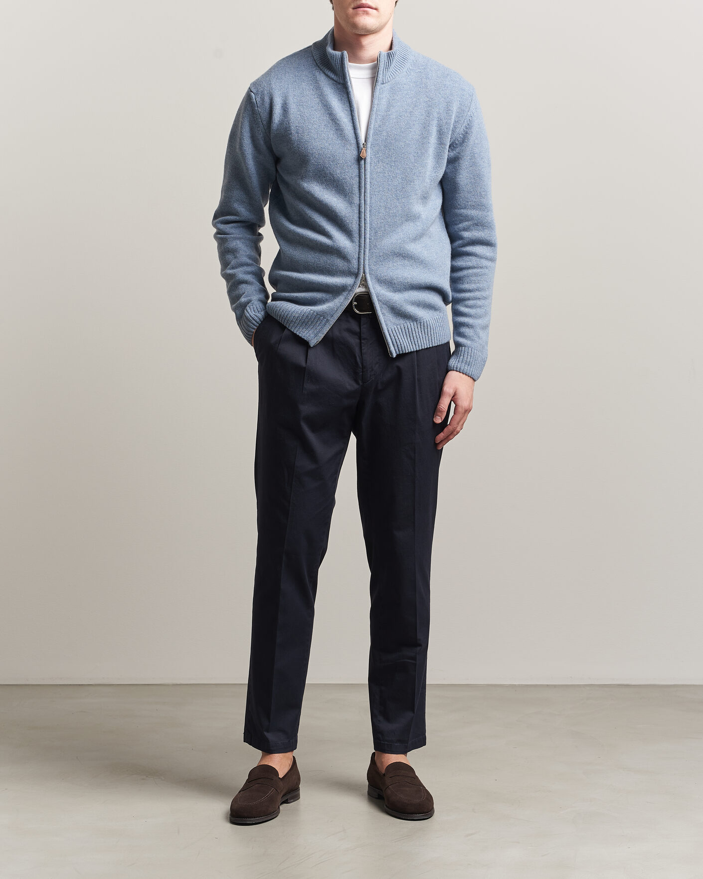 Uomini | Maglieria | Stenströms | Brushed Merino Full Zip Light Blue