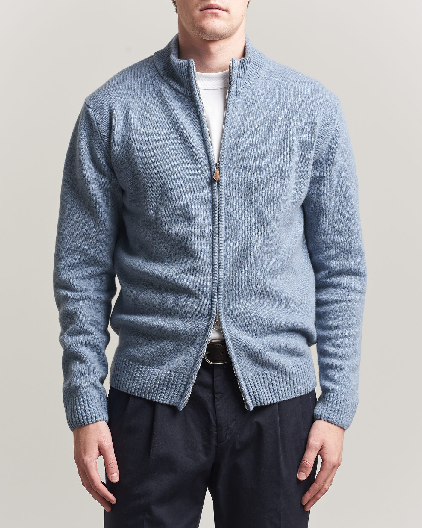 Uomini | Maglieria | Stenströms | Brushed Merino Full Zip Light Blue