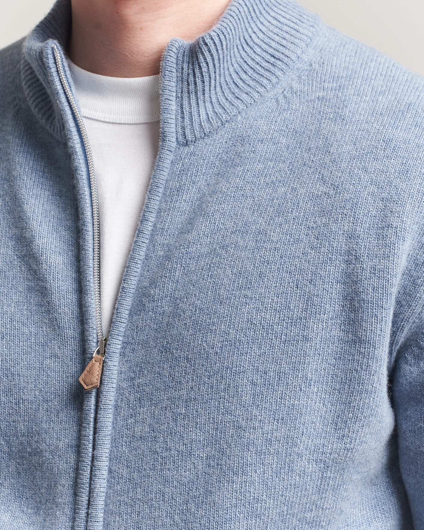 Uomini | Maglieria | Stenströms | Brushed Merino Full Zip Light Blue