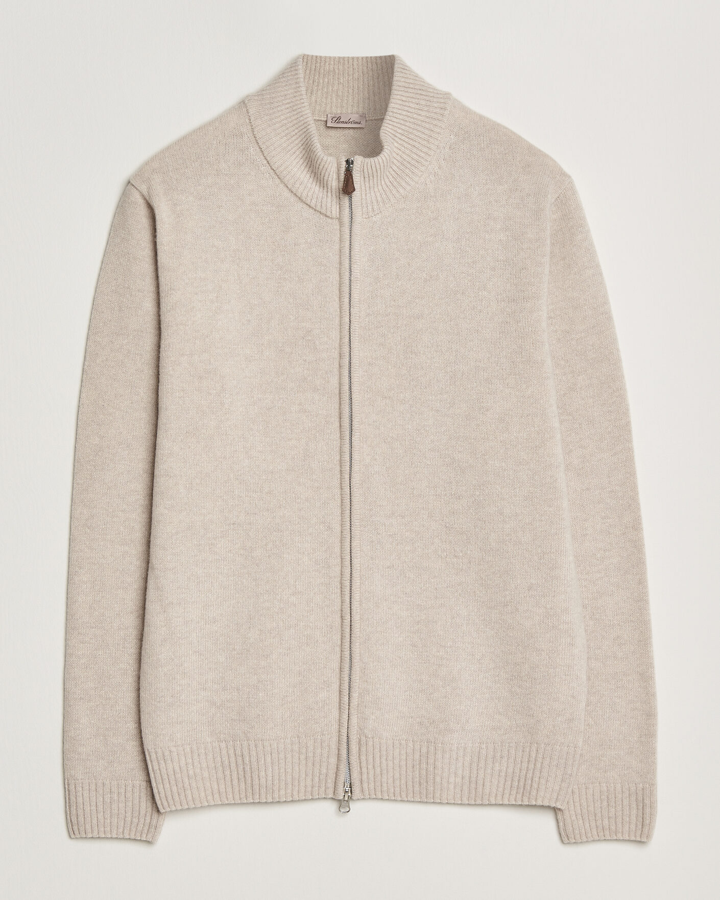Uomini | Maglieria | Stenströms | Brushed Merino Full Zip Beige