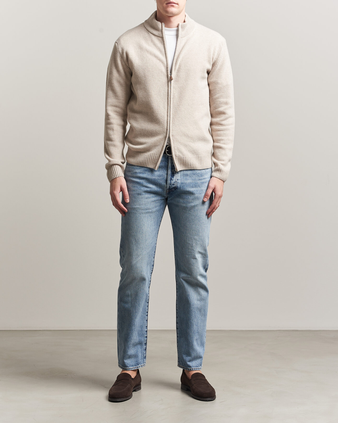 Uomini | Maglieria | Stenströms | Brushed Merino Full Zip Beige