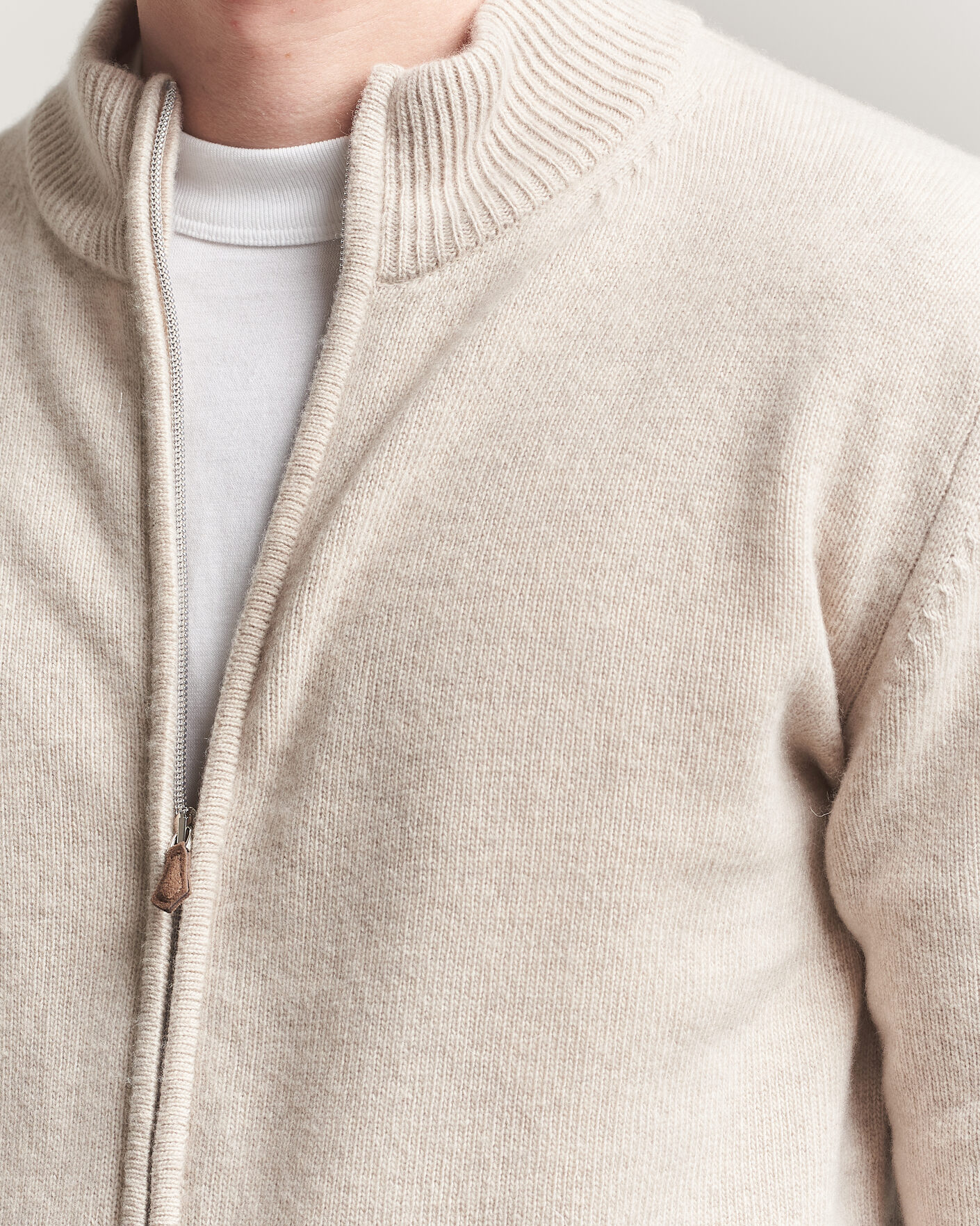 Uomini | Maglieria | Stenströms | Brushed Merino Full Zip Beige