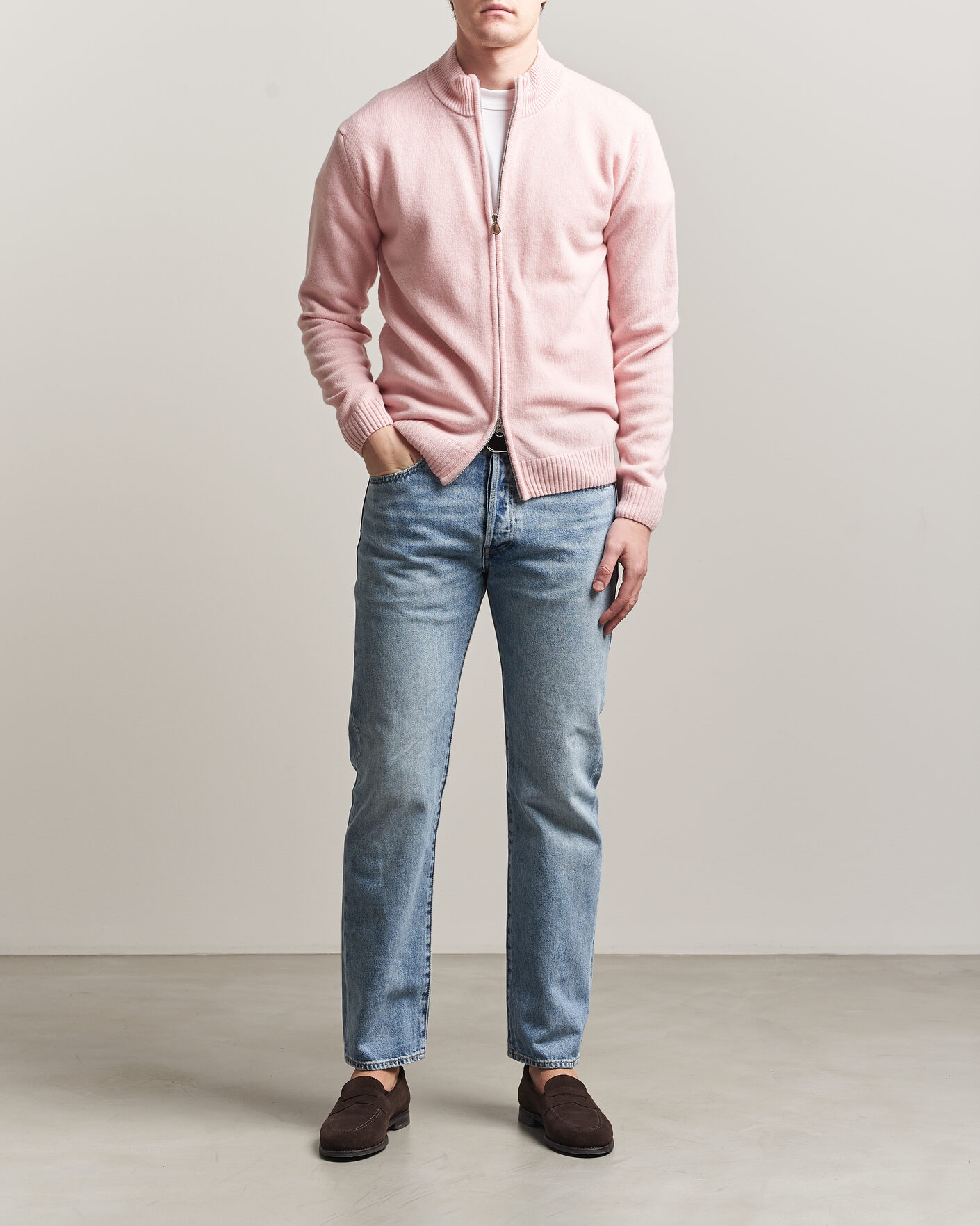 Uomini | Maglieria | Stenströms | Brushed Merino Full Zip Pink