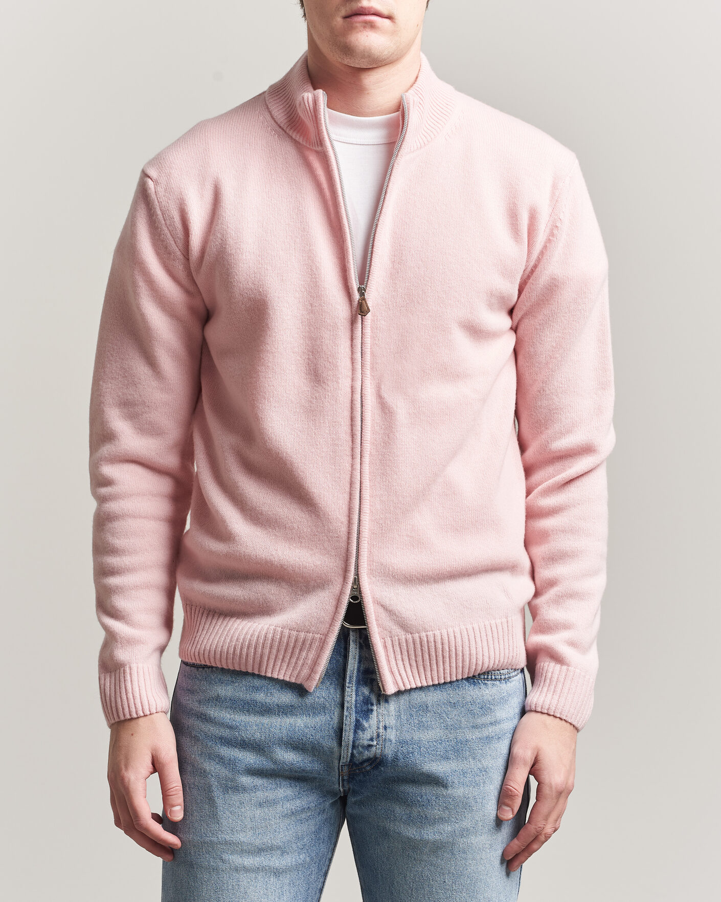 Uomini | Maglieria | Stenströms | Brushed Merino Full Zip Pink