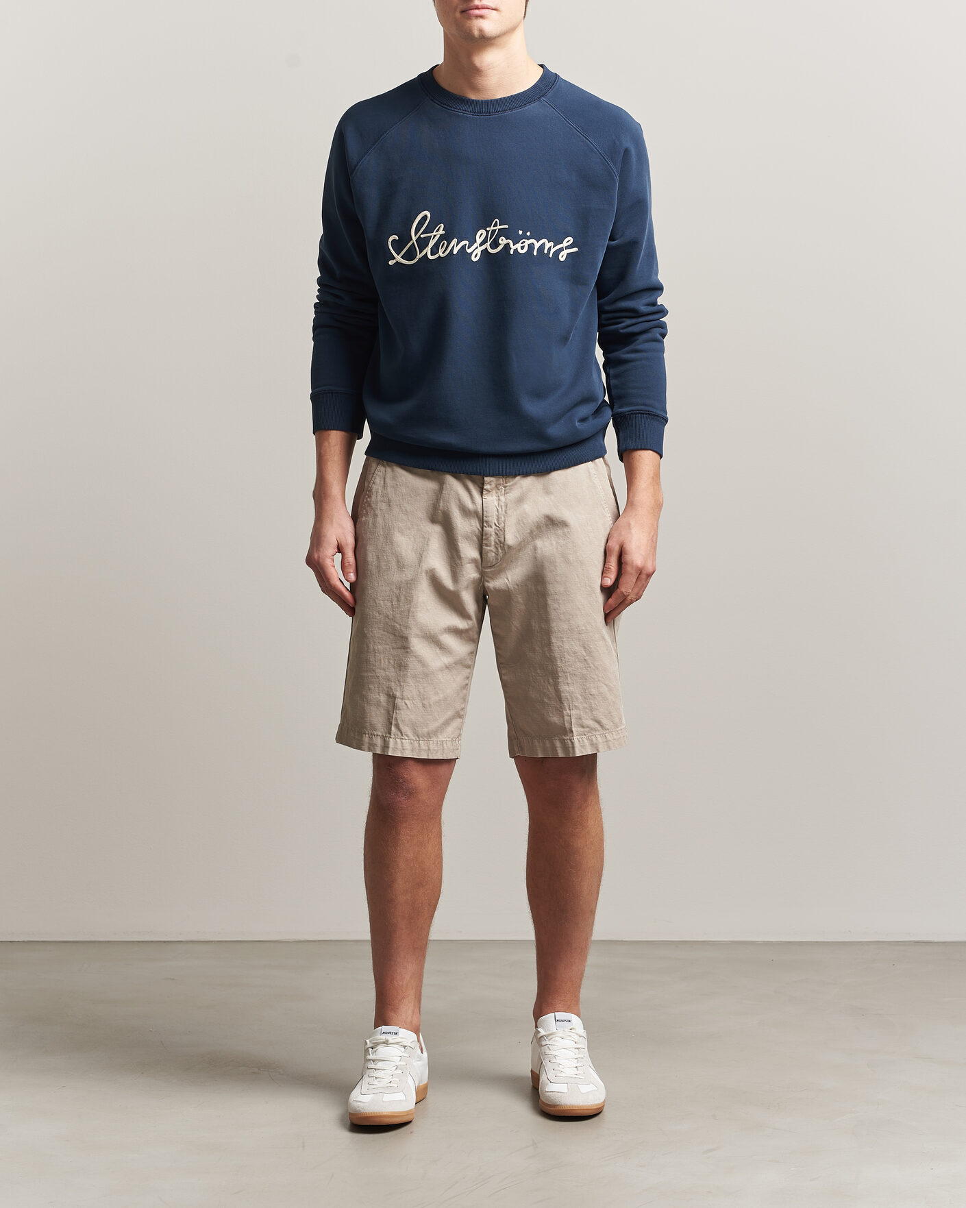 Uomini | Maglieria | Stenströms | Raglan Crew Logo Sweater Navy