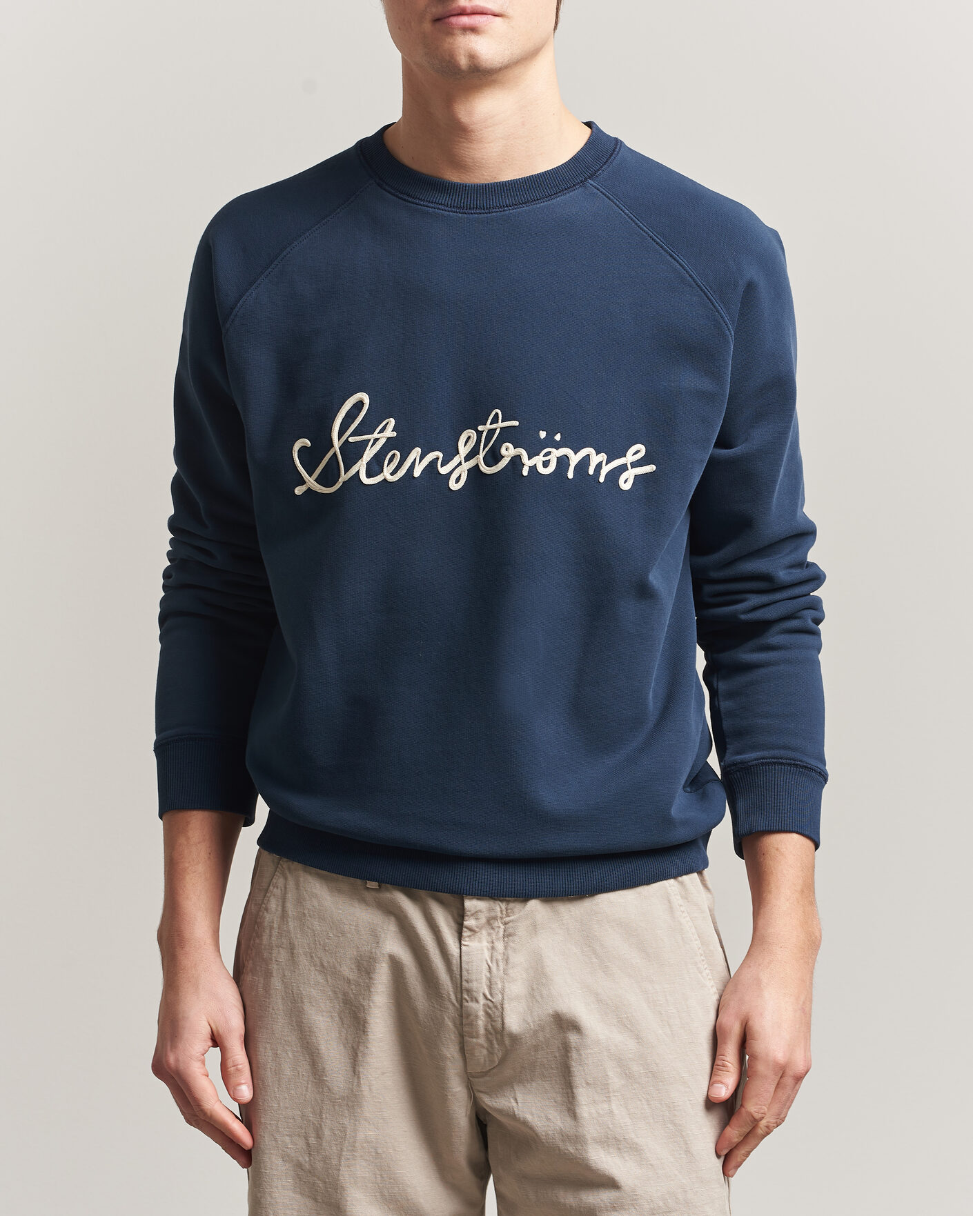 Uomini | Maglieria | Stenströms | Raglan Crew Logo Sweater Navy