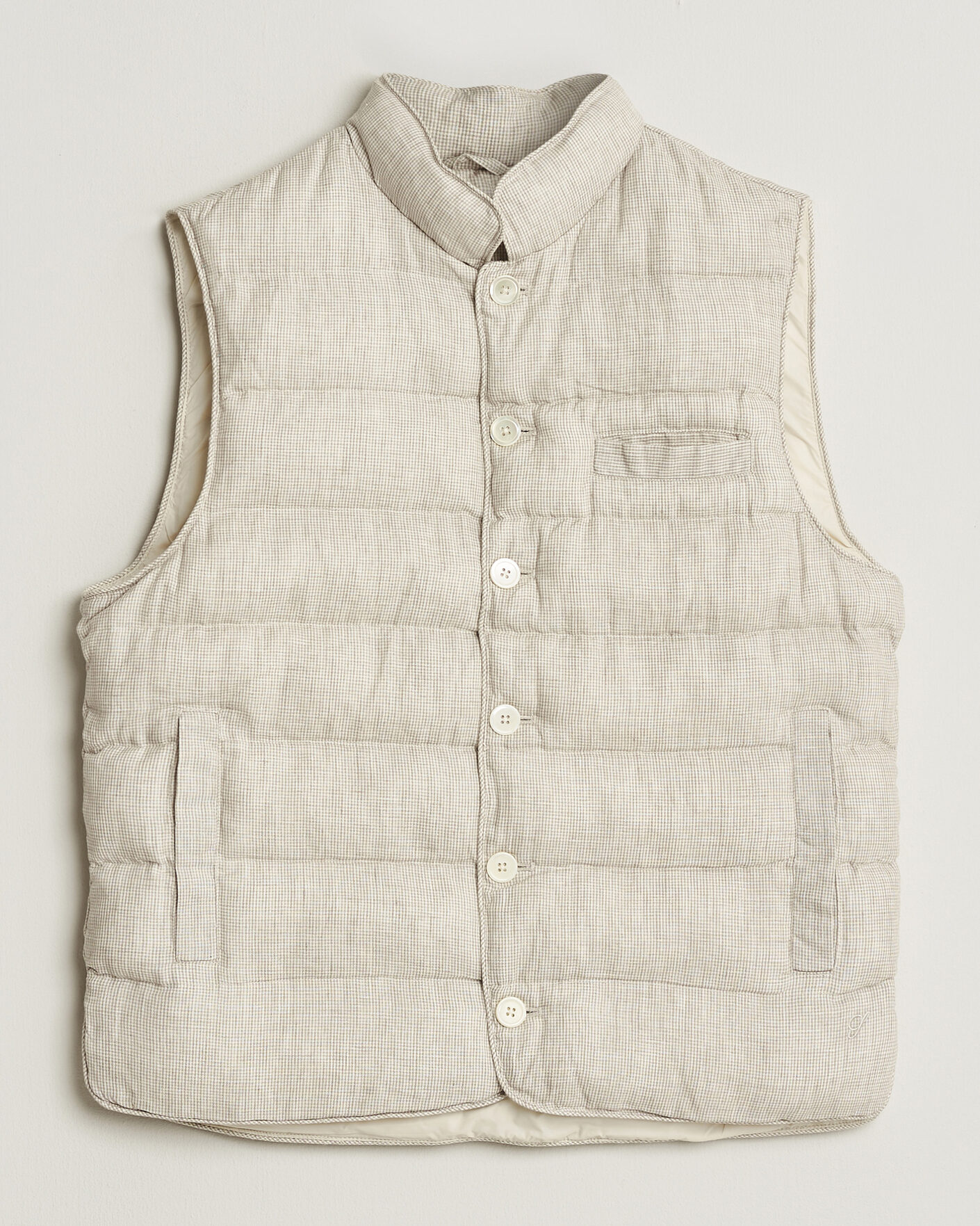 Uomini | Gilet | Stenströms | Padded Mini Houndstooth Linen Vest Beige