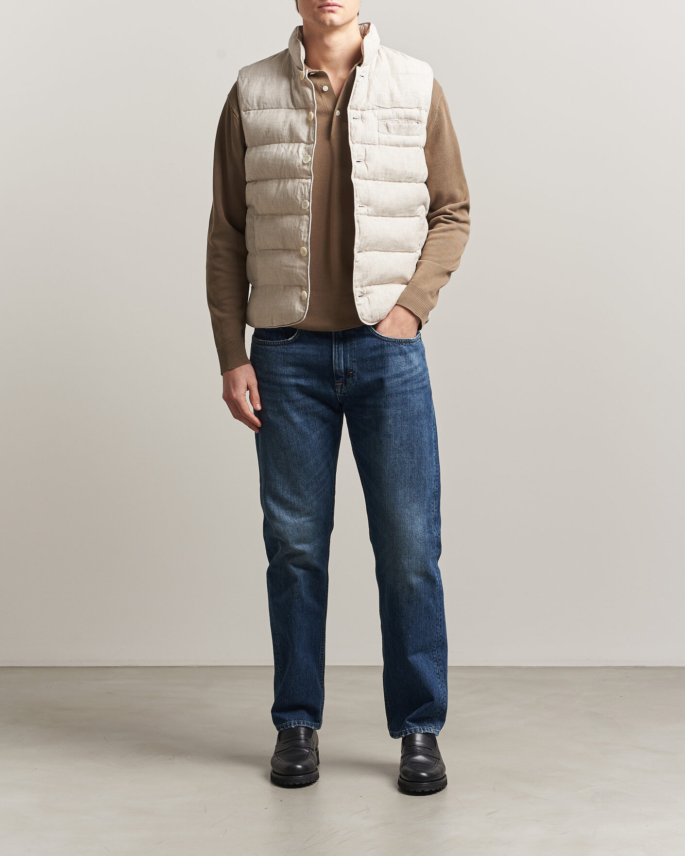 Uomini | Gilet | Stenströms | Padded Mini Houndstooth Linen Vest Beige