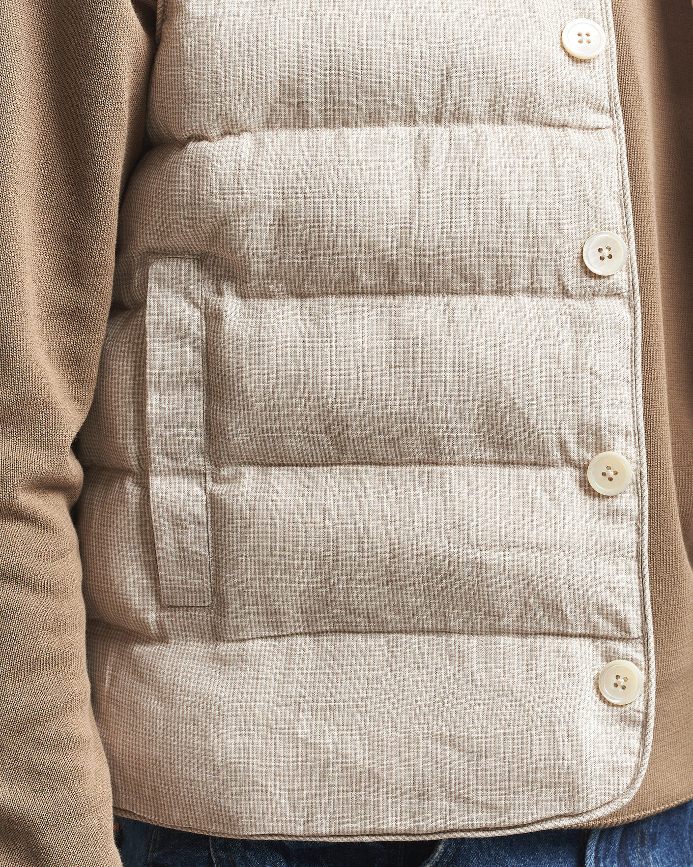 Uomini | Gilet | Stenströms | Padded Mini Houndstooth Linen Vest Beige