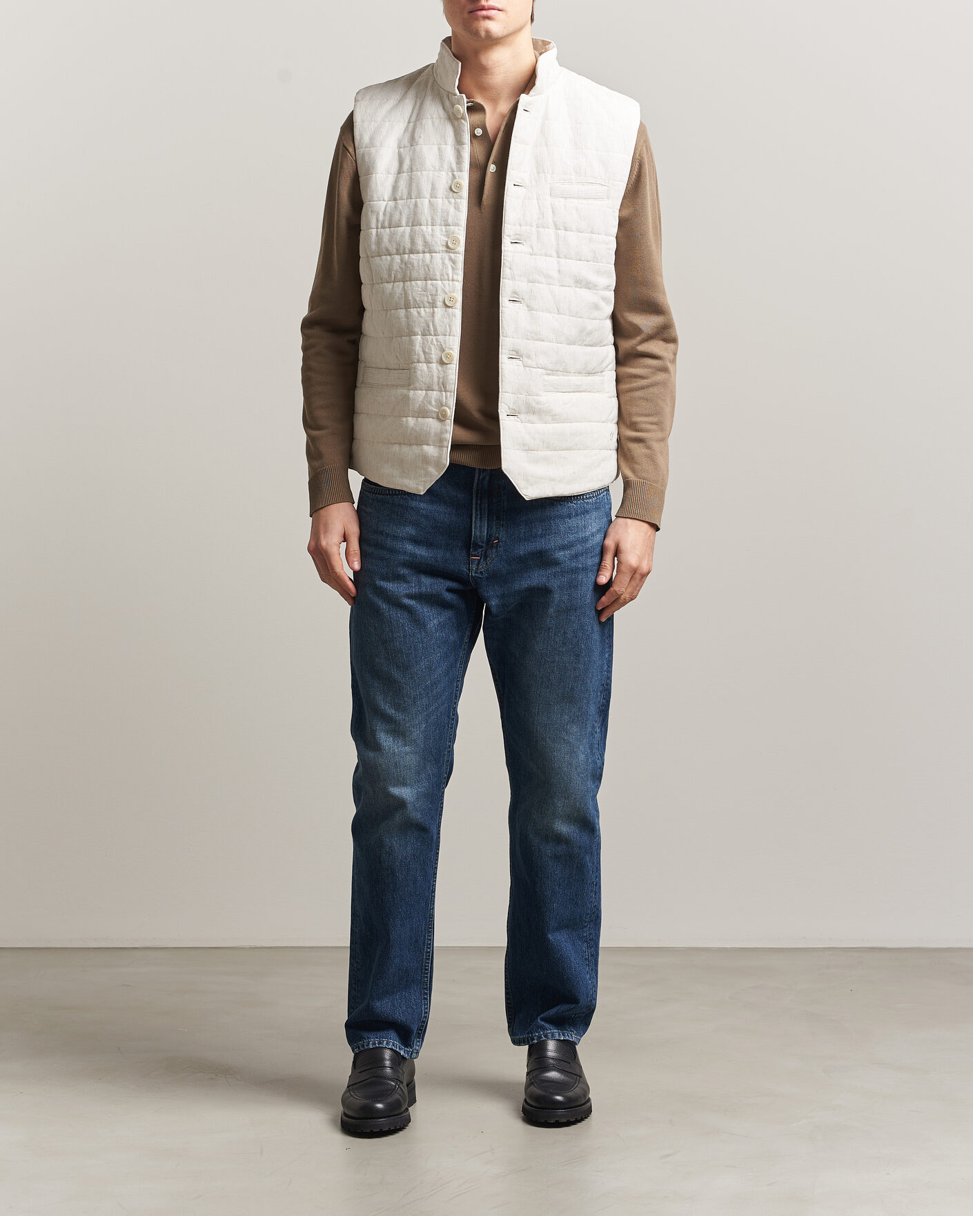 Uomini | Gilet | Stenströms | Mid Layer Pin Stripe Linen Vest Off White