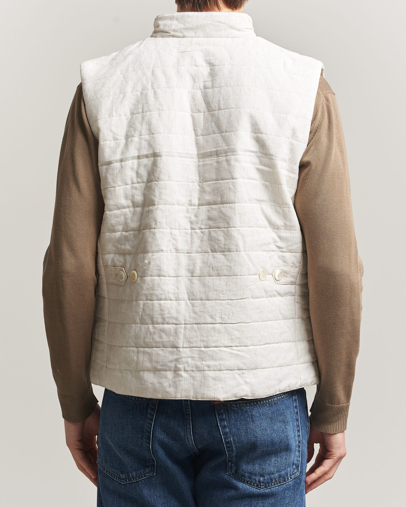 Uomini | Gilet | Stenströms | Mid Layer Pin Stripe Linen Vest Off White