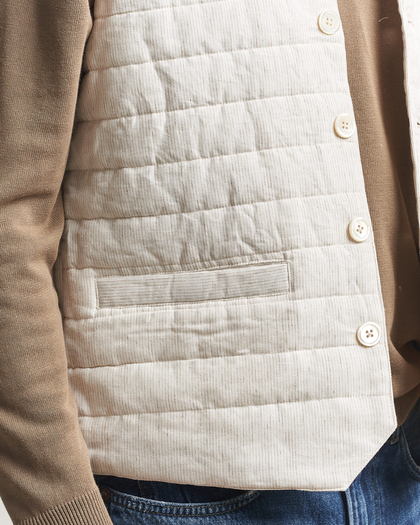 Uomini | Gilet | Stenströms | Mid Layer Pin Stripe Linen Vest Off White