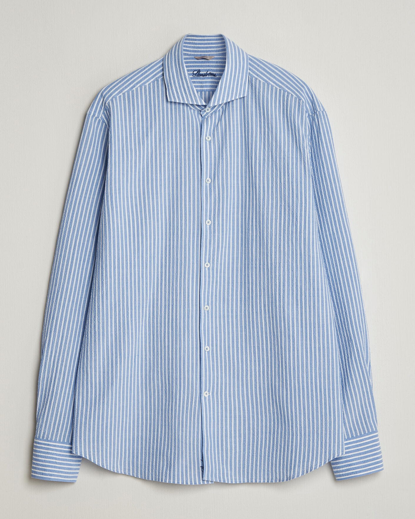Uomini | Camicie | Stenströms | Regular Fit Striped Seersucker Shirt Blue