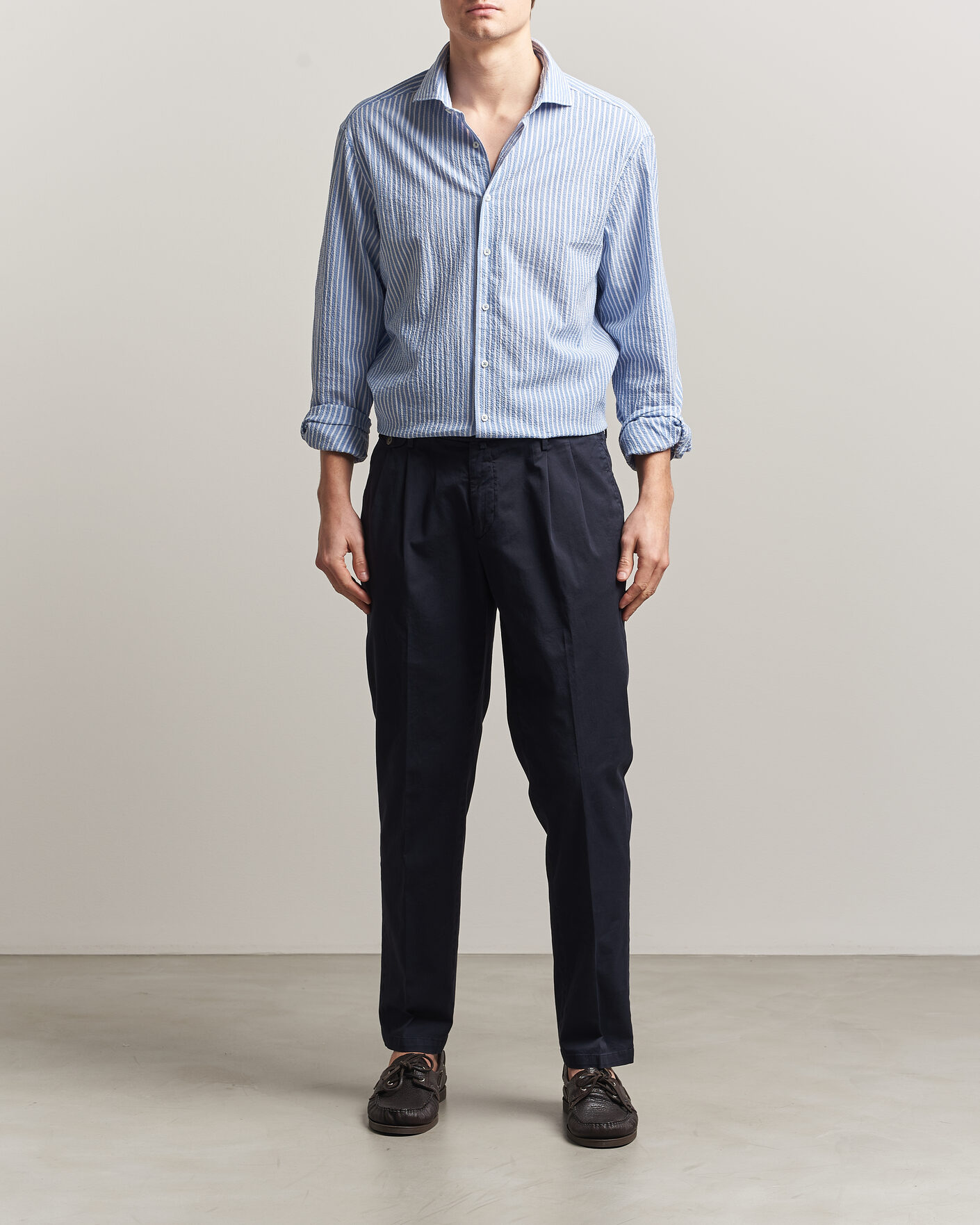 Uomini | Camicie | Stenströms | Regular Fit Striped Seersucker Shirt Blue
