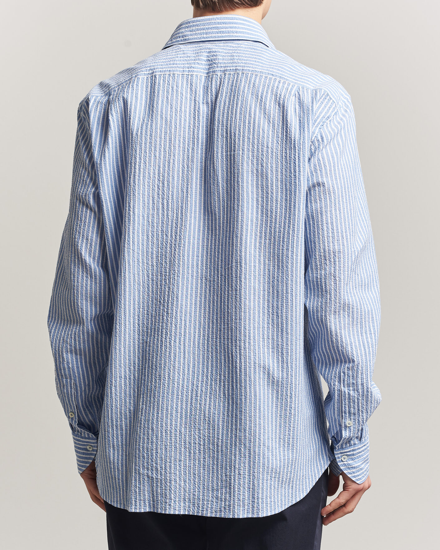 Uomini | Camicie | Stenströms | Regular Fit Striped Seersucker Shirt Blue