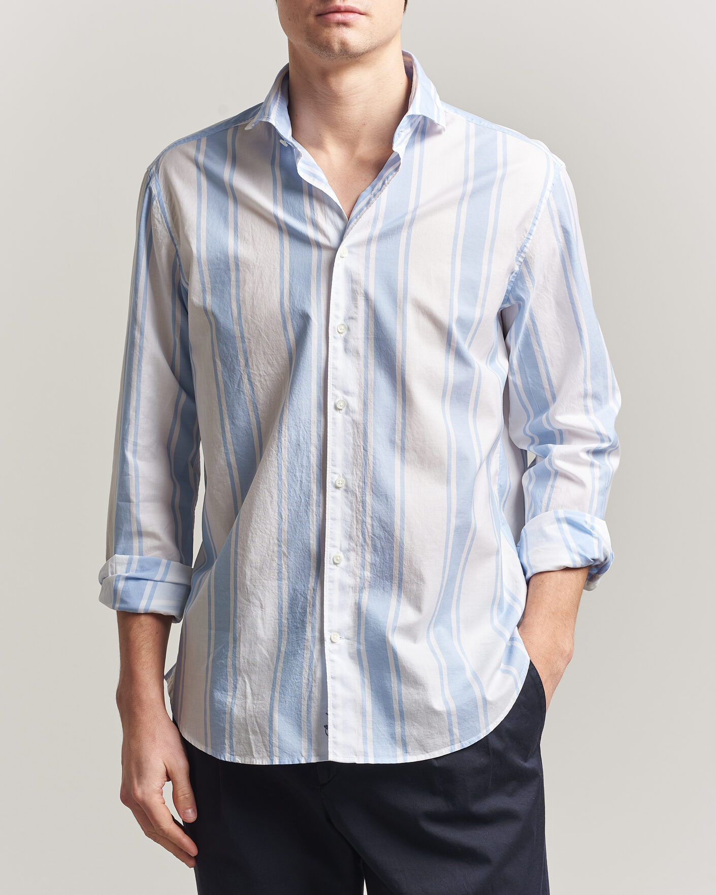 Uomini | Camicie | Stenströms | Regular Fit Thin Poplin Stripe Shirt Blue
