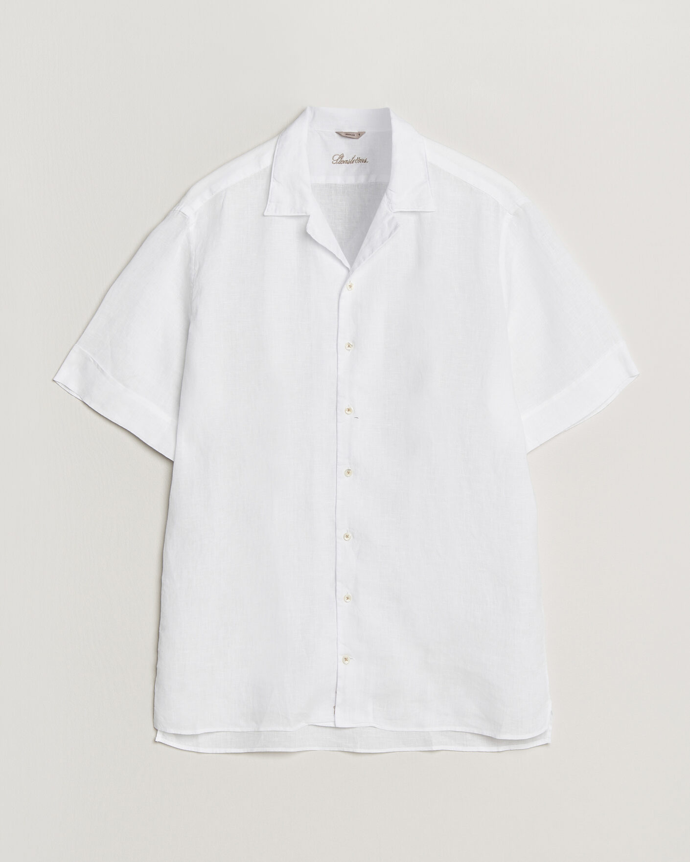Uomini | Camicie | Stenströms | Short Sleeve Linen Shirt White