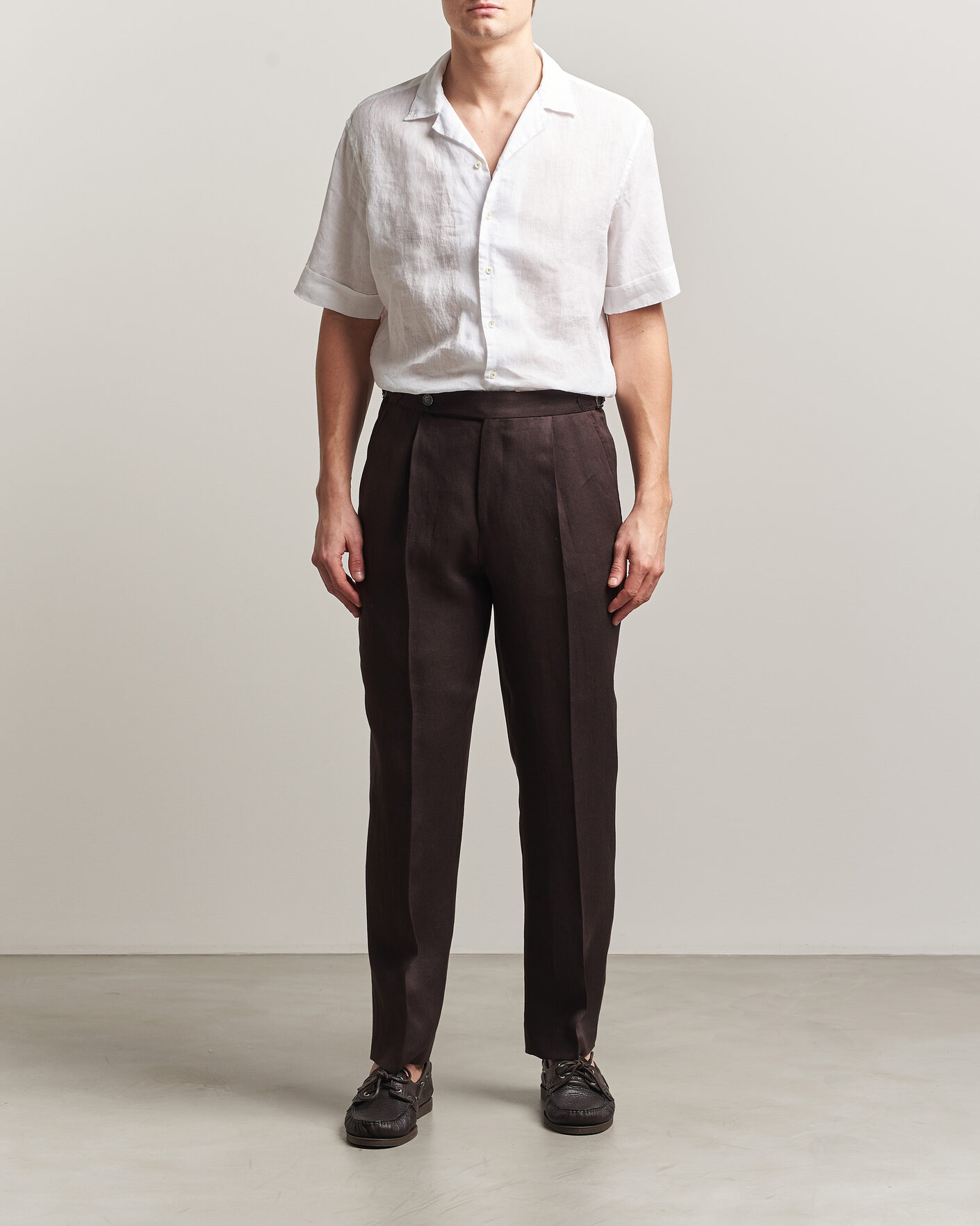 Uomini | Camicie | Stenströms | Short Sleeve Linen Shirt White