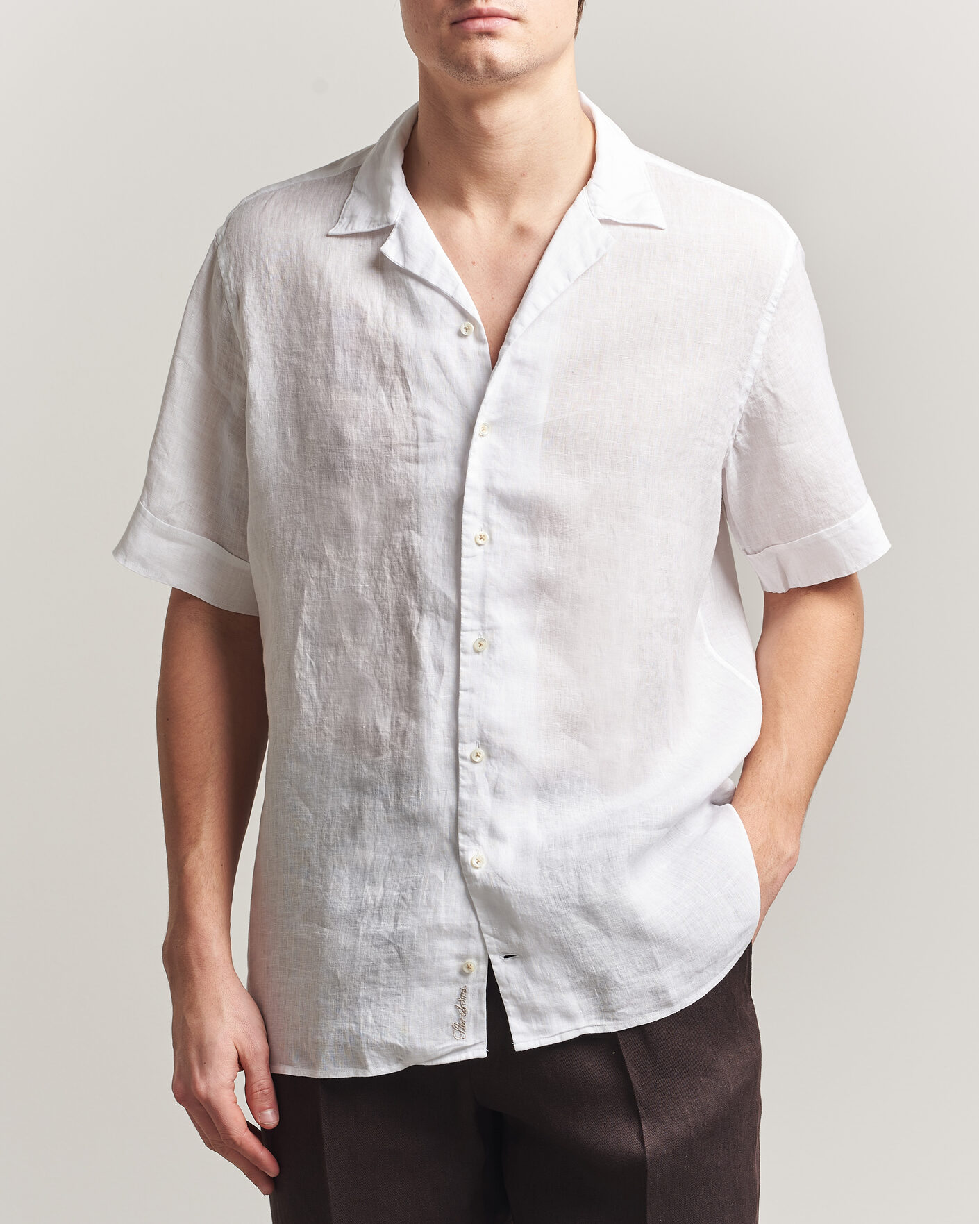 Uomini | Camicie | Stenströms | Short Sleeve Linen Shirt White
