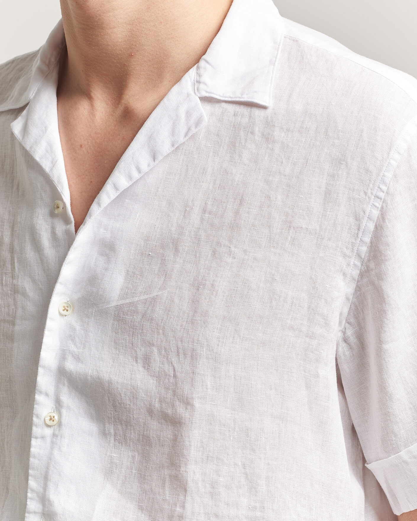 Uomini | Camicie | Stenströms | Short Sleeve Linen Shirt White