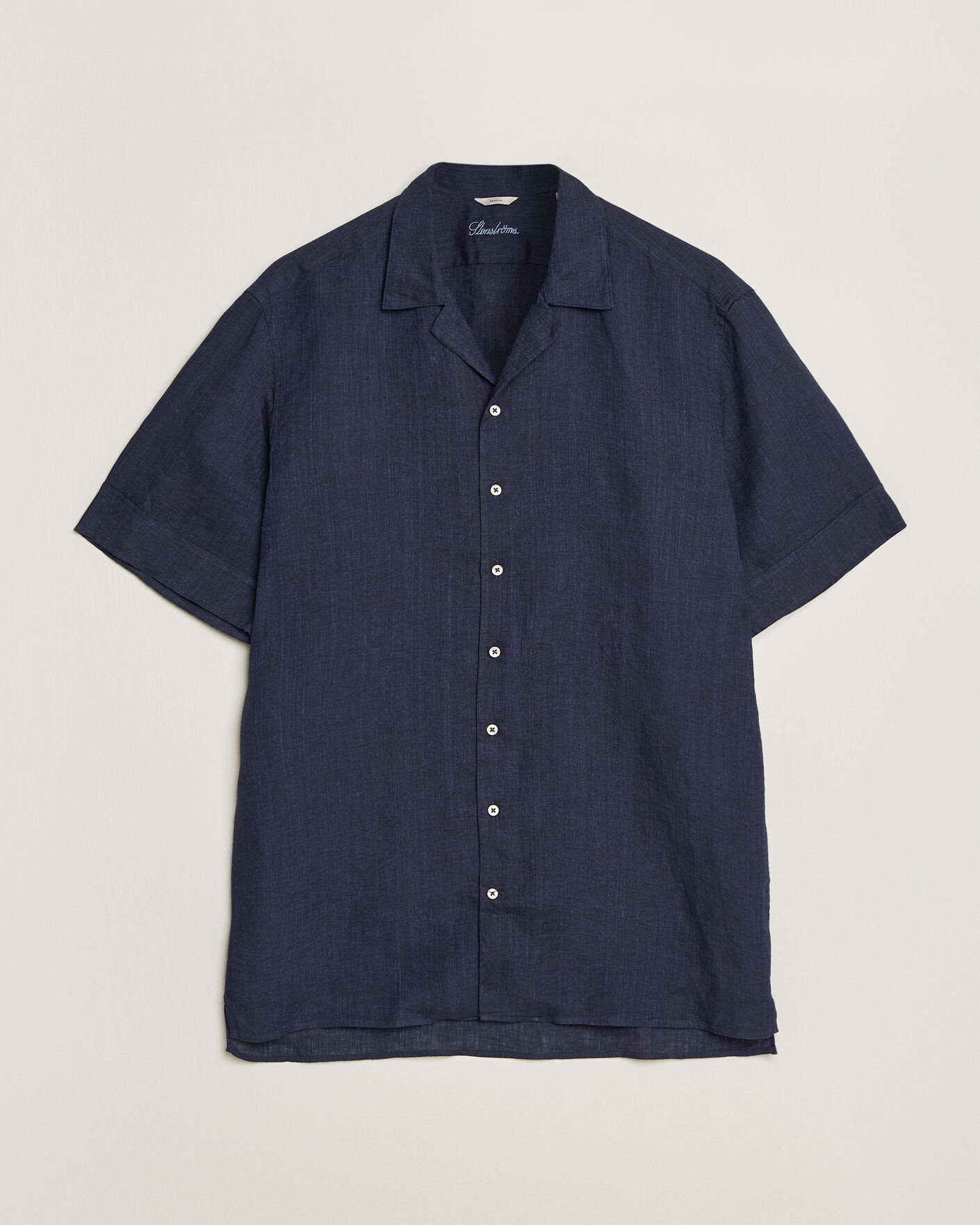 Uomini | Camicie | Stenströms | Short Sleeve Linen Shirt Navy