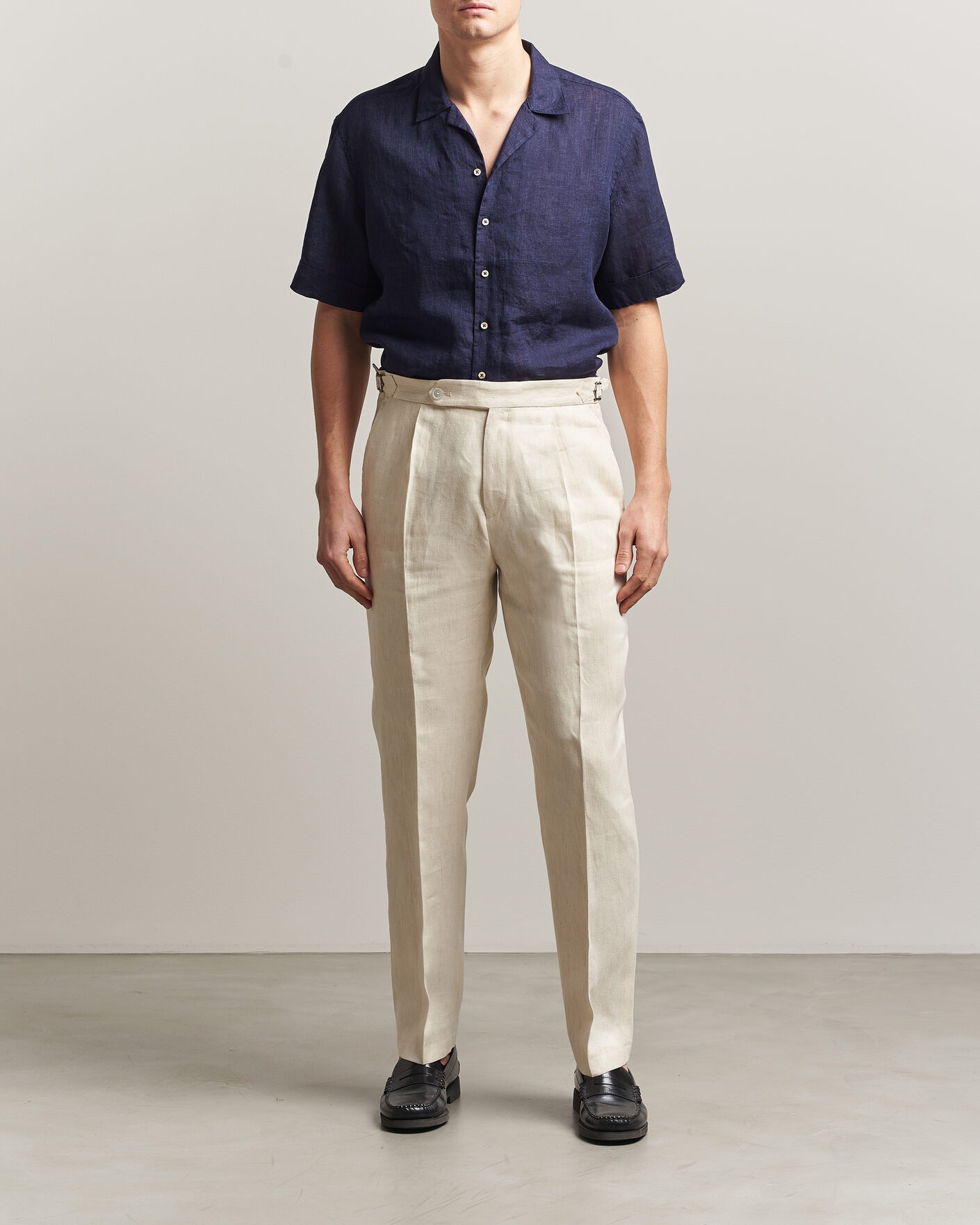 Uomini | Camicie | Stenströms | Short Sleeve Linen Shirt Navy