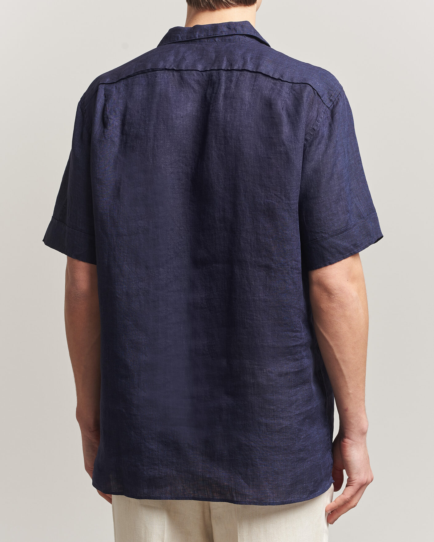Uomini | Camicie | Stenströms | Short Sleeve Linen Shirt Navy